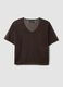 Brown oversized fit V-neck lyocell and linen blend sweater_4