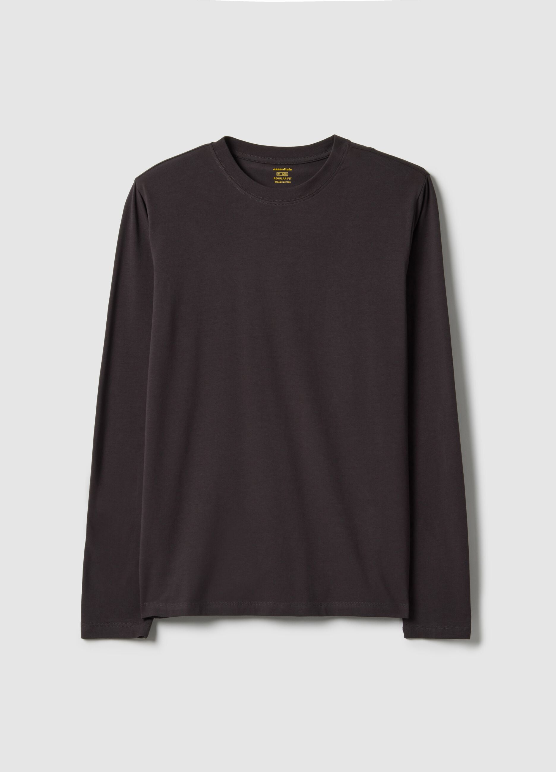 Brown long-sleeve T-shirt in stretchy cotton regular fit