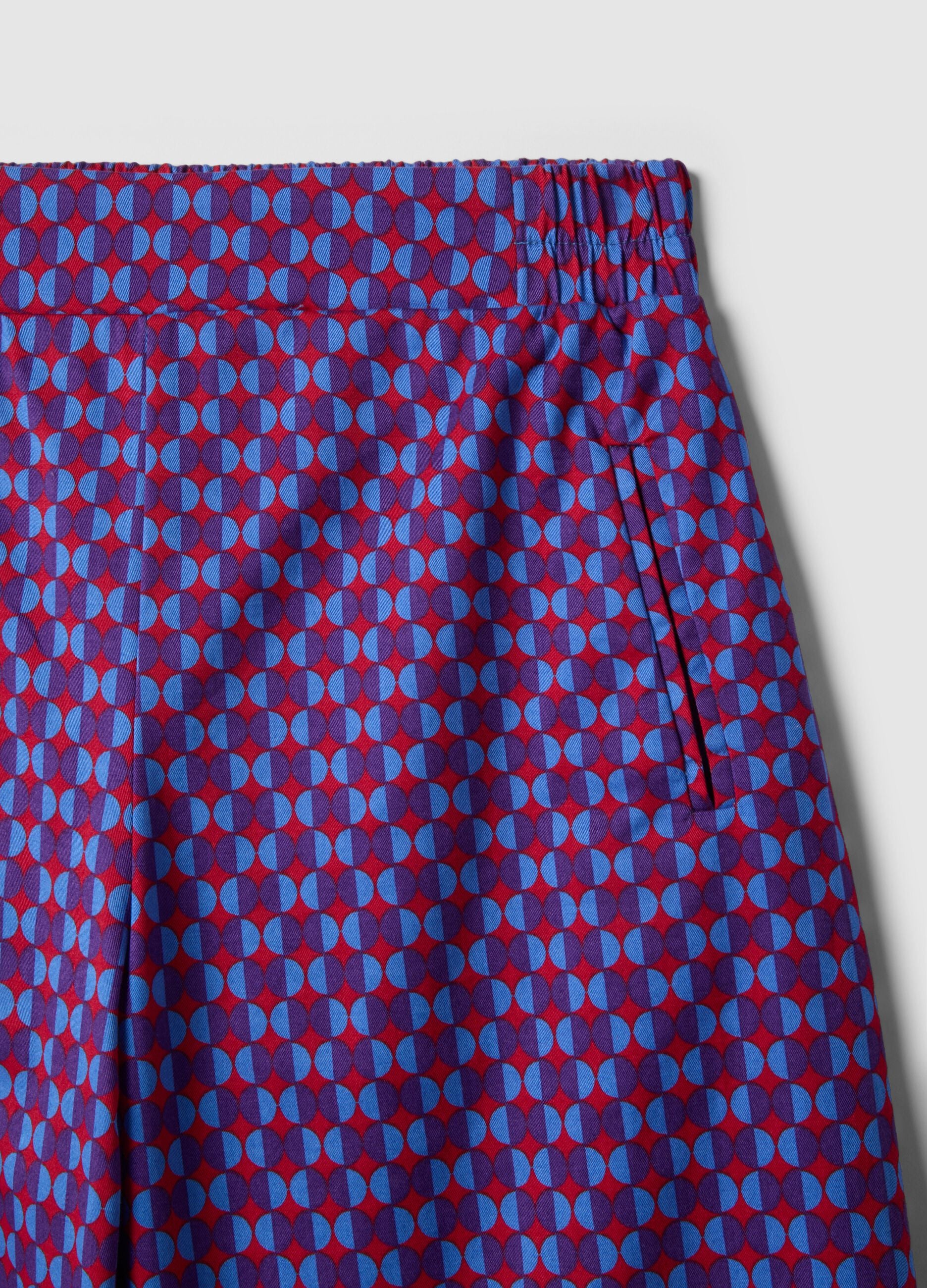 Multicoloured regular fit stretch cotton trousers with print