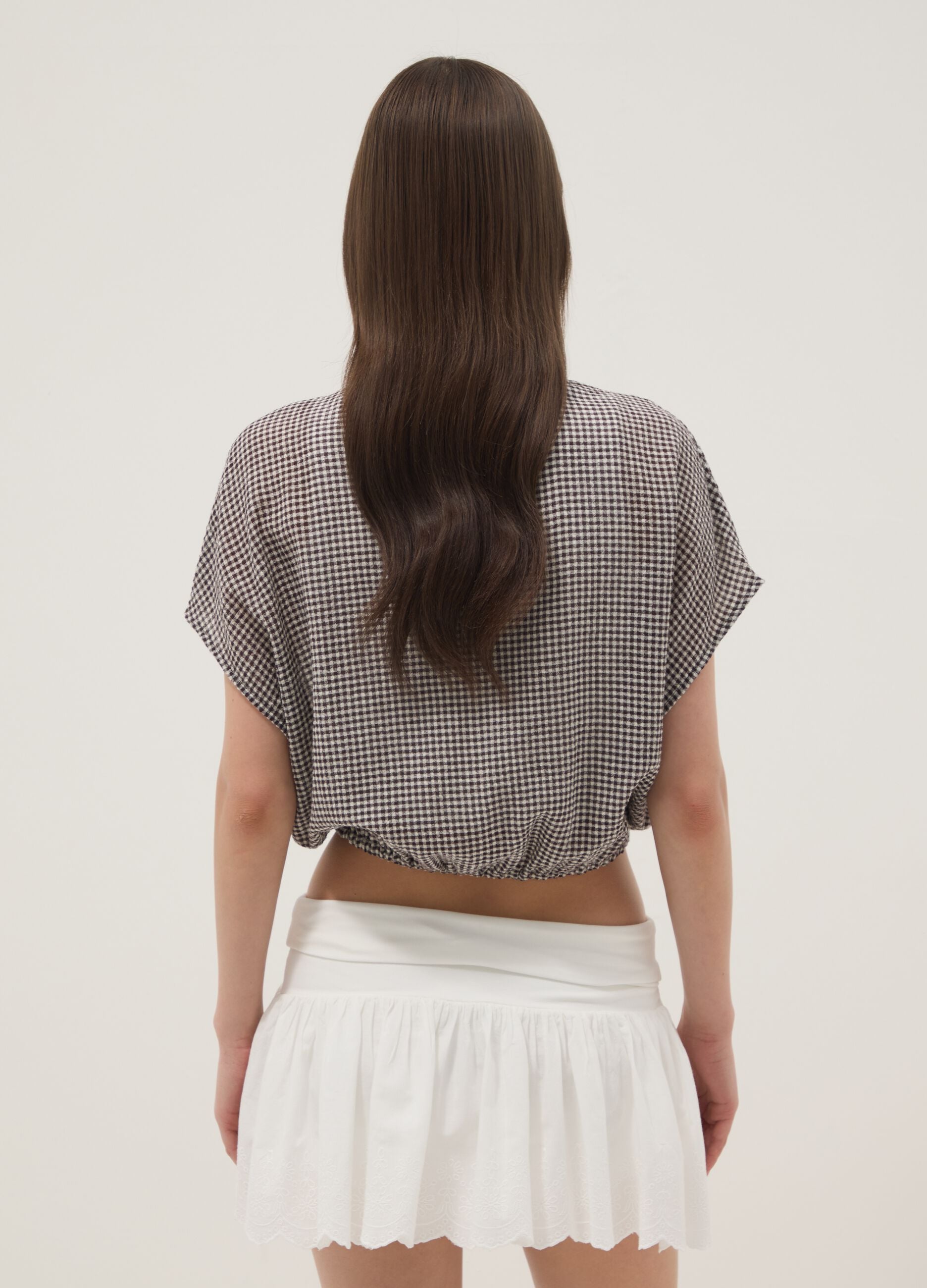 Multicoloured gingham cropped stretch-cotton shirt
