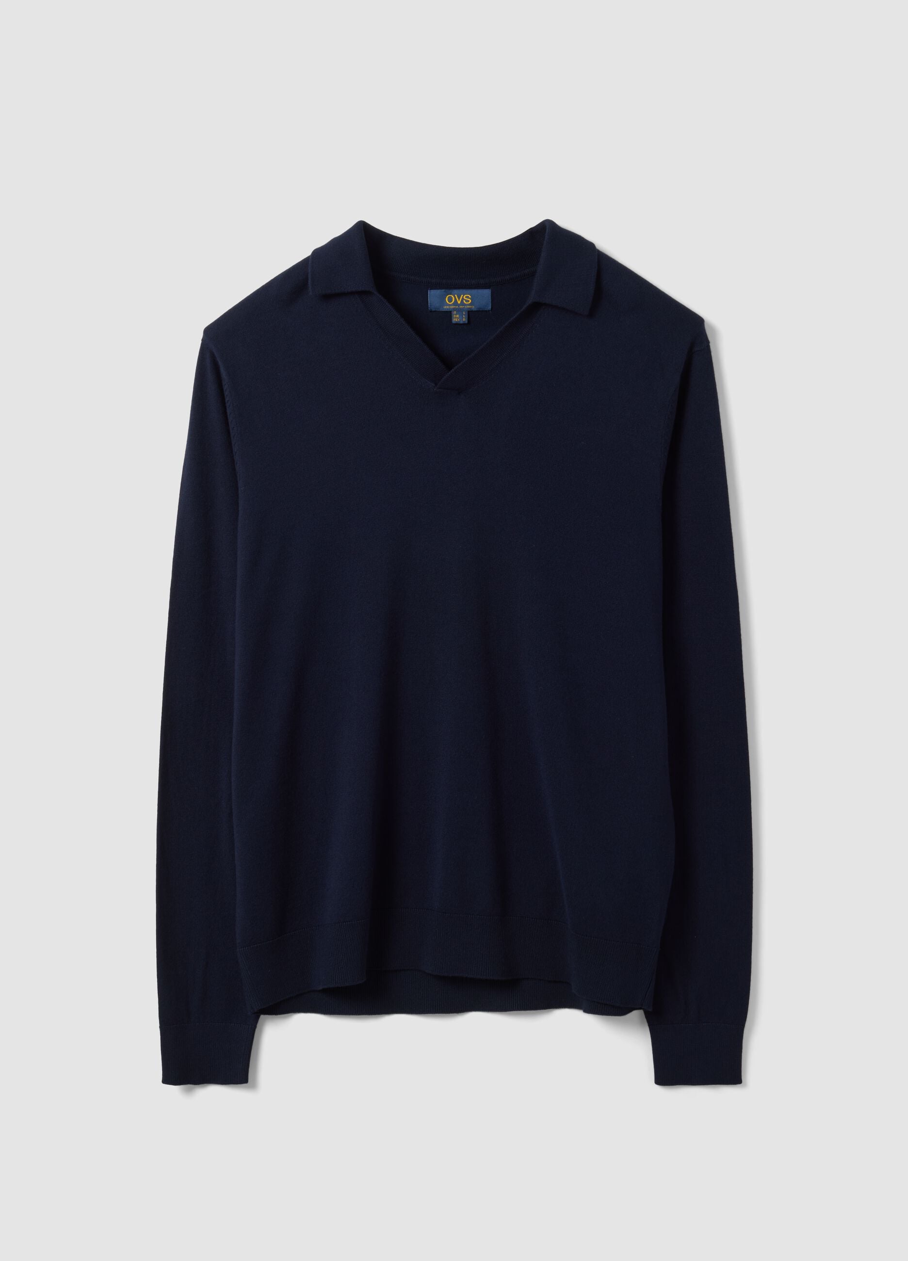 Blue viscose-blend polo with V-neck and regular collar, regular fit