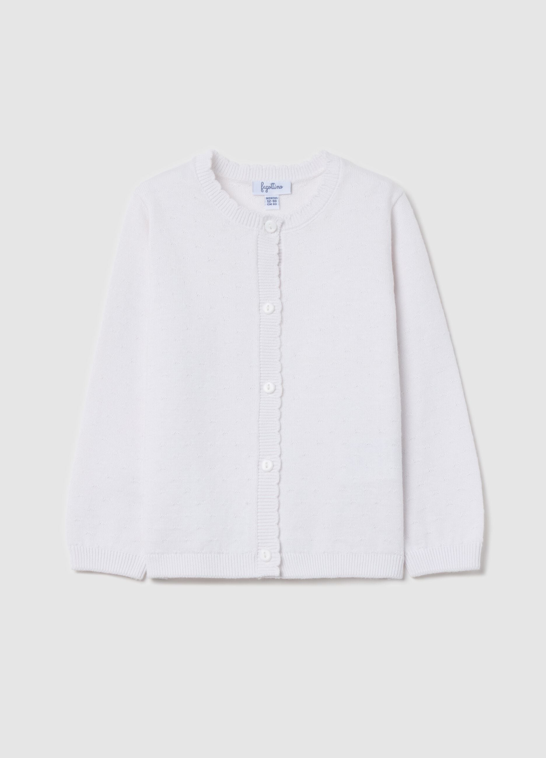 Cotton cardigan with scalloped neck