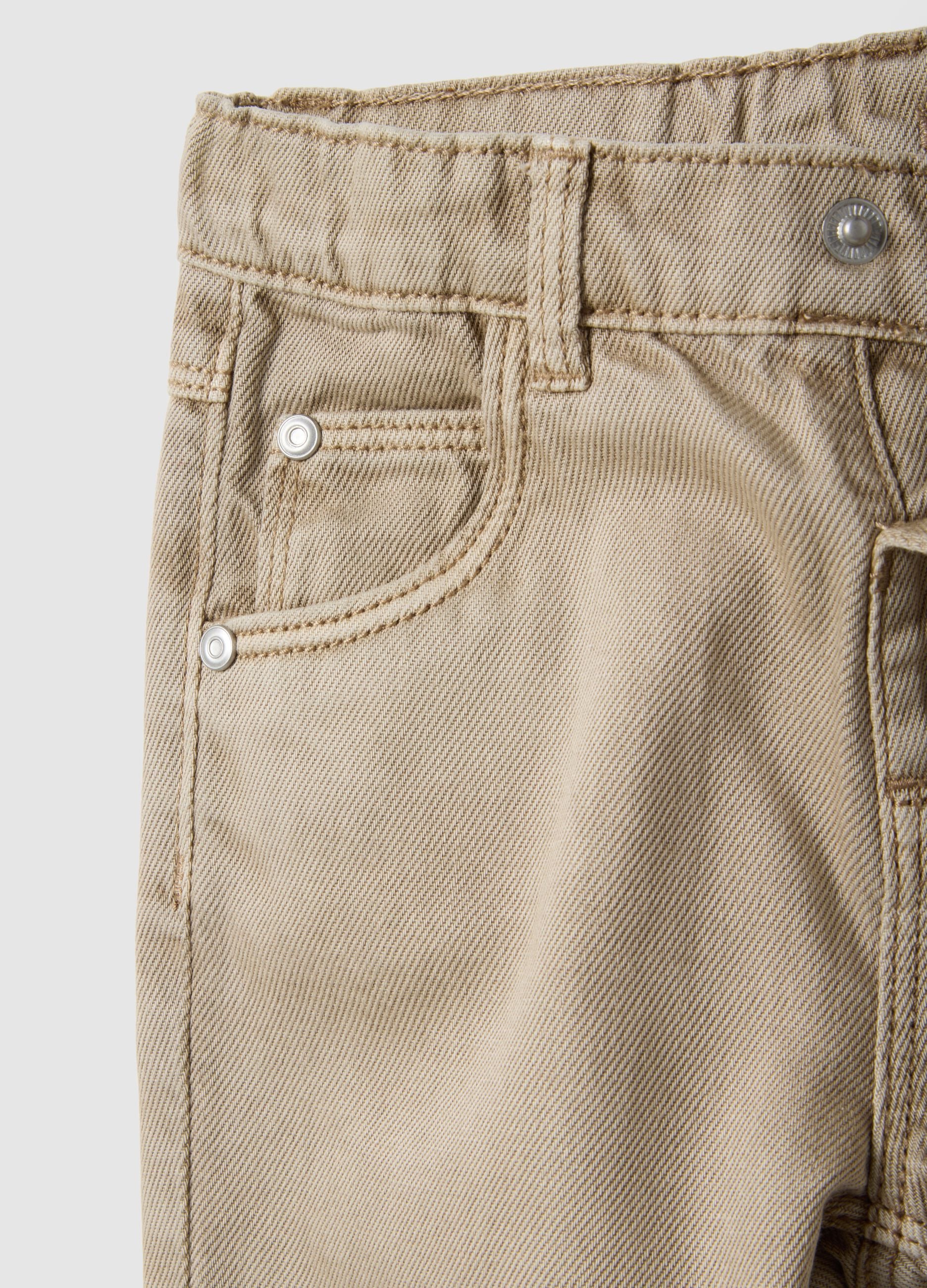 Boys' beige regular fit pure cotton trousers