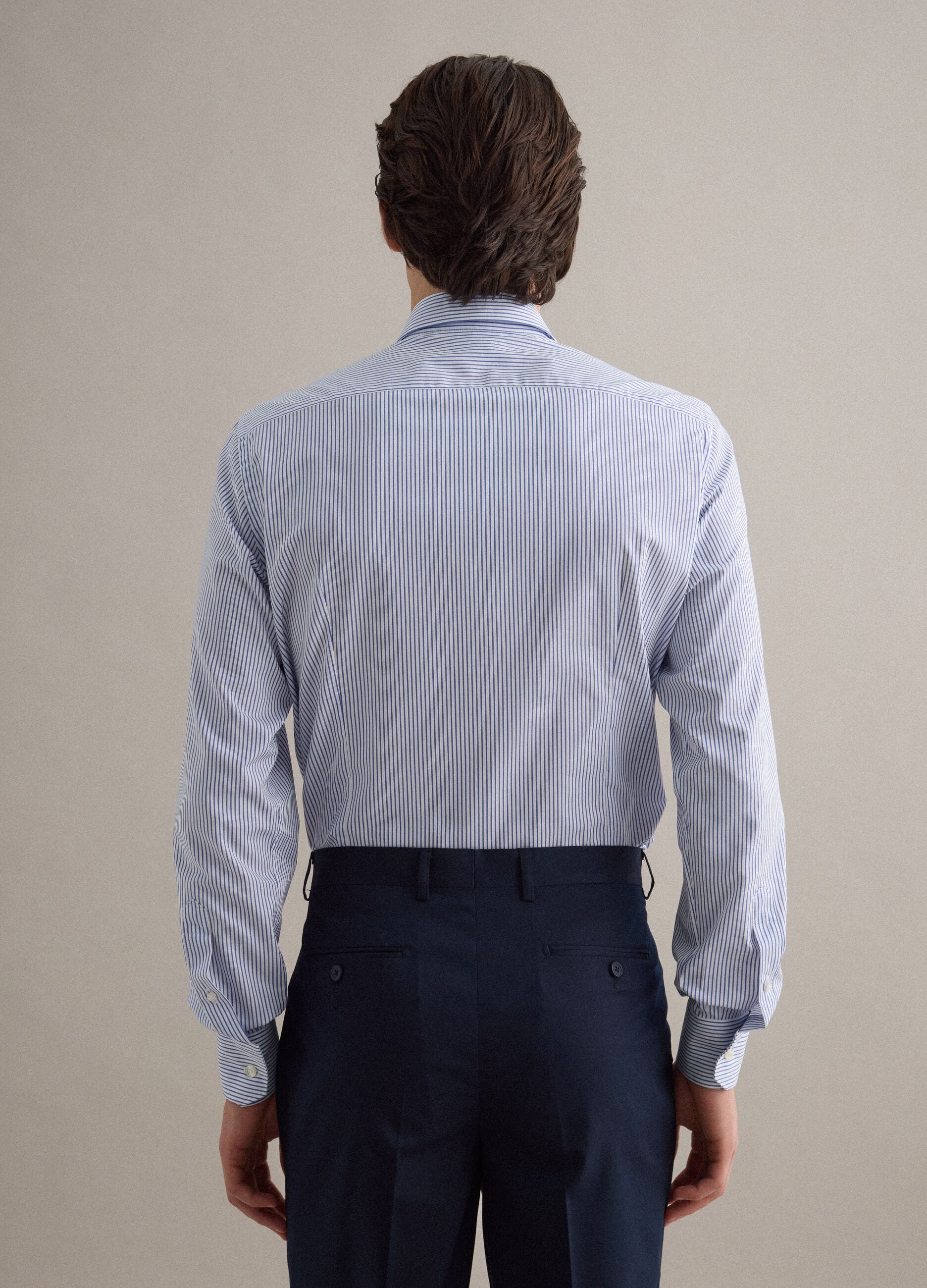 Slim fit pure cotton shirt with white and blue stripes