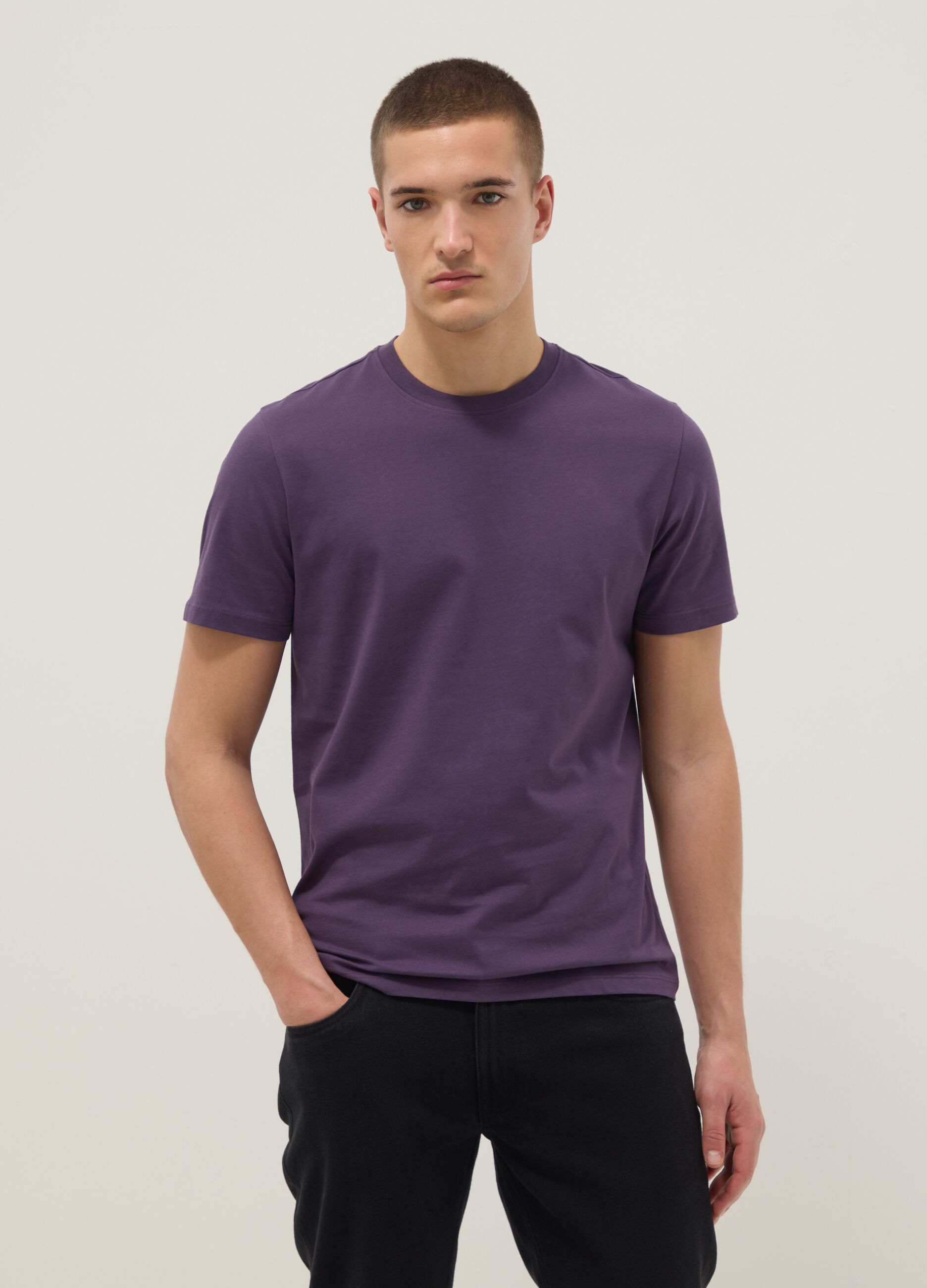Purple short sleeve pure cotton regular fit T-shirt