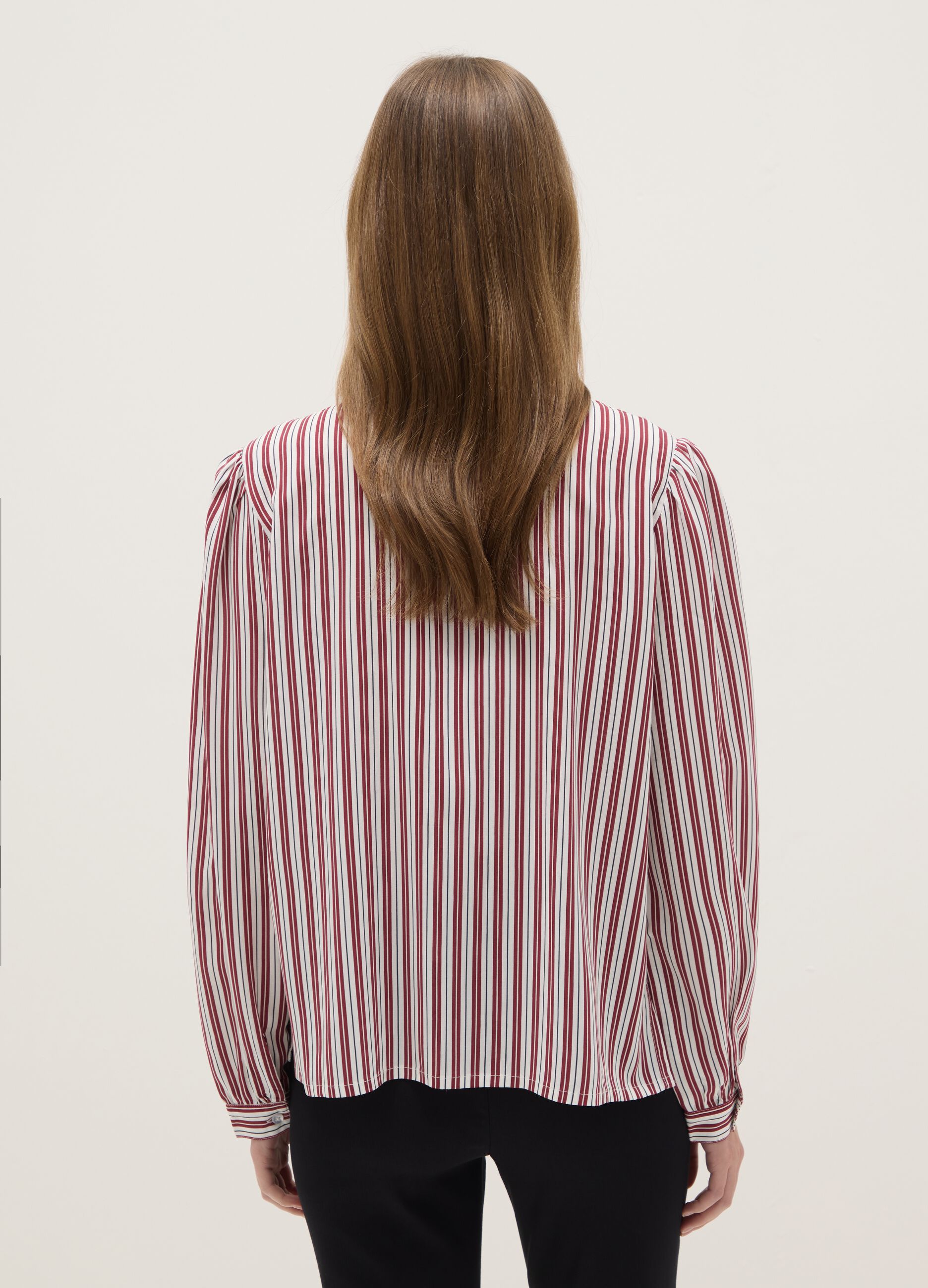 Regular red shirt with stripes in pure viscose