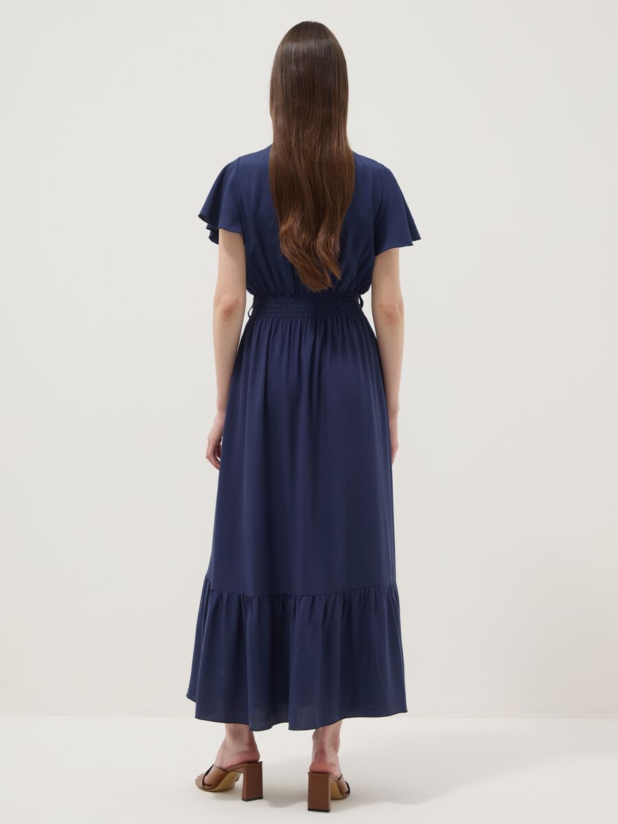 Long blue pure-viscose dress with wrap V-neck, regular fit_3