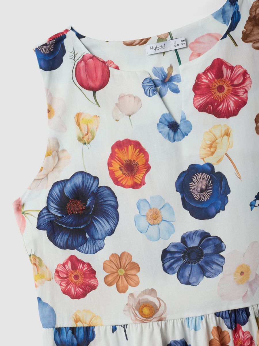 White sleeveless floral stretch-cotton dress, regular fit_5