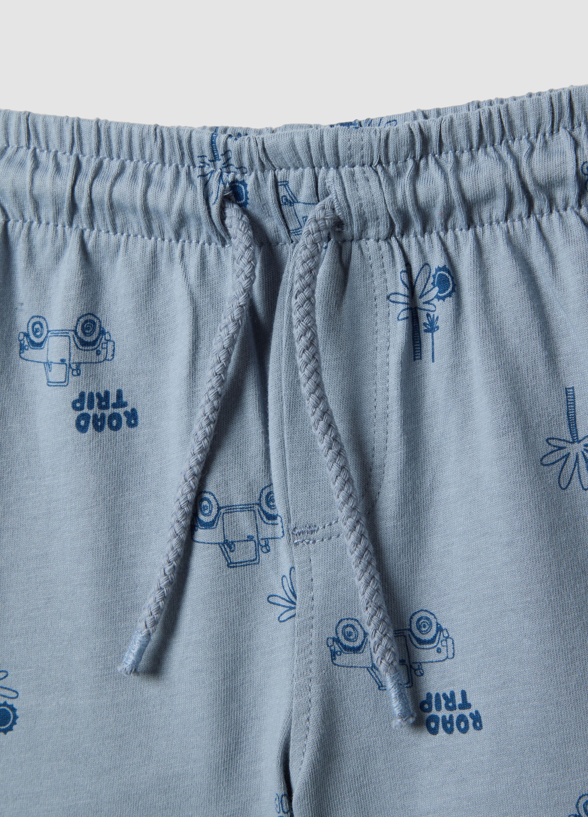 Blue pure cotton children's regular fit shorts with prints