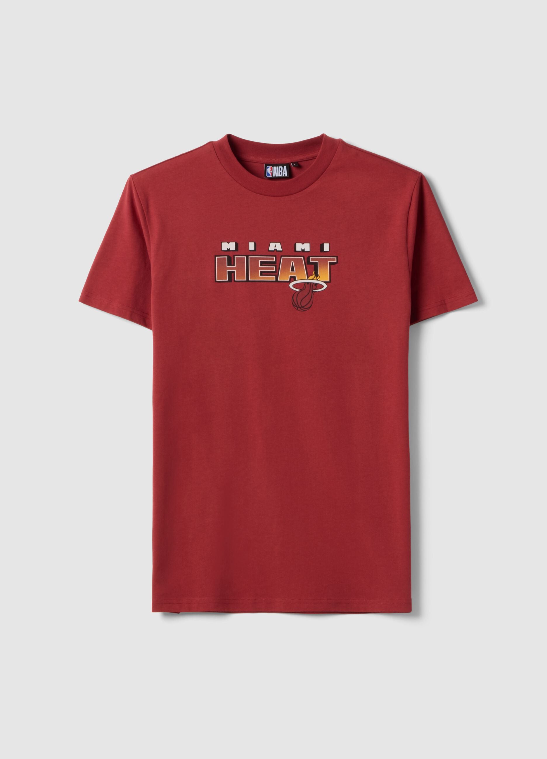 Red pure cotton regular fit T-shirt with Miami Heat print