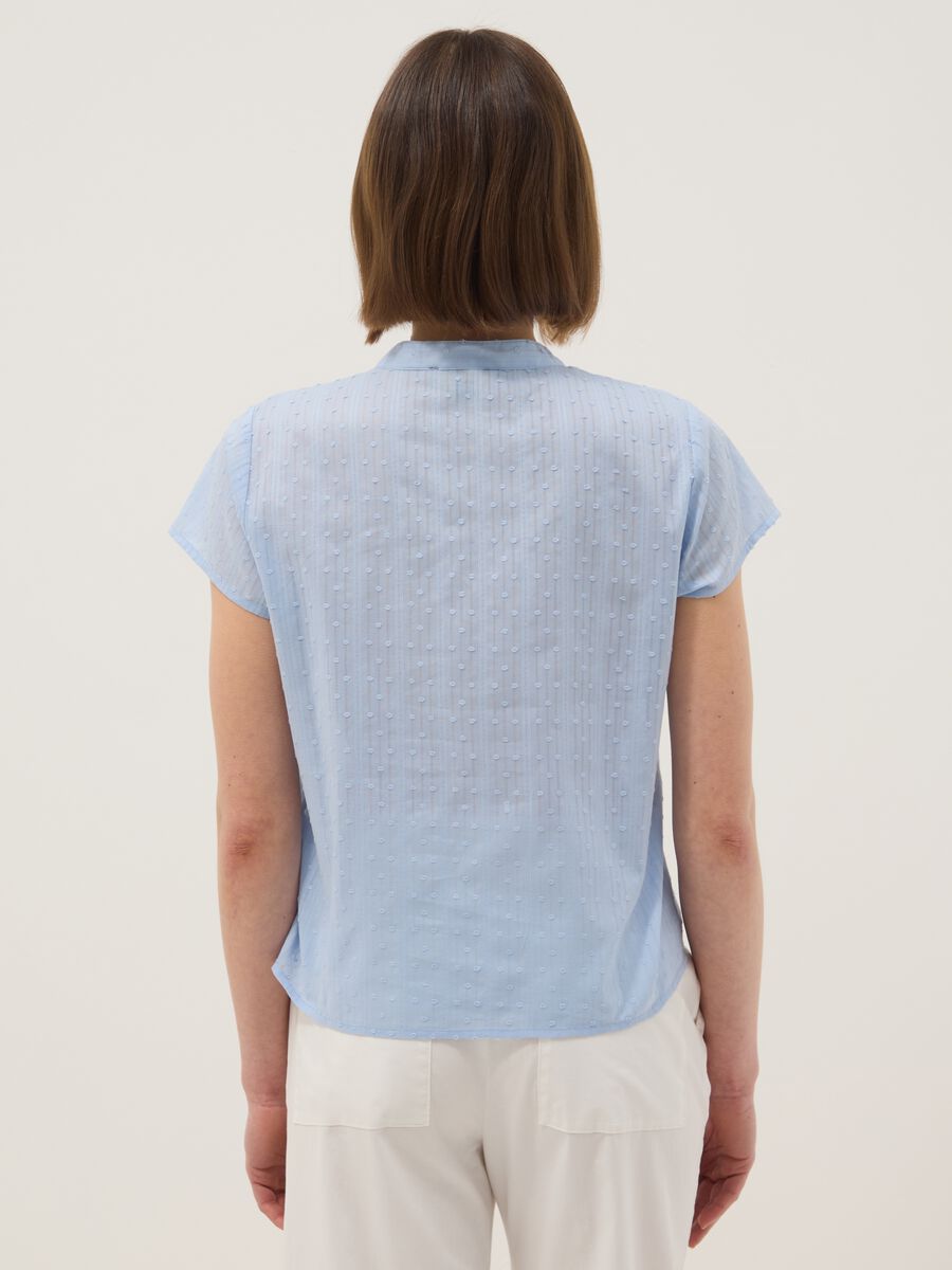 Light blue pure cotton regular fit deep V shirt with transparency_2