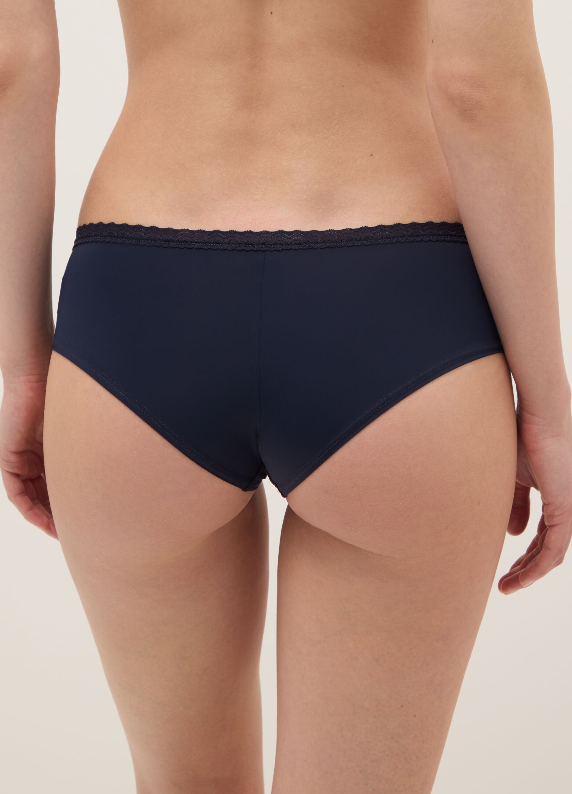Regular fit blue cotton briefs with lace