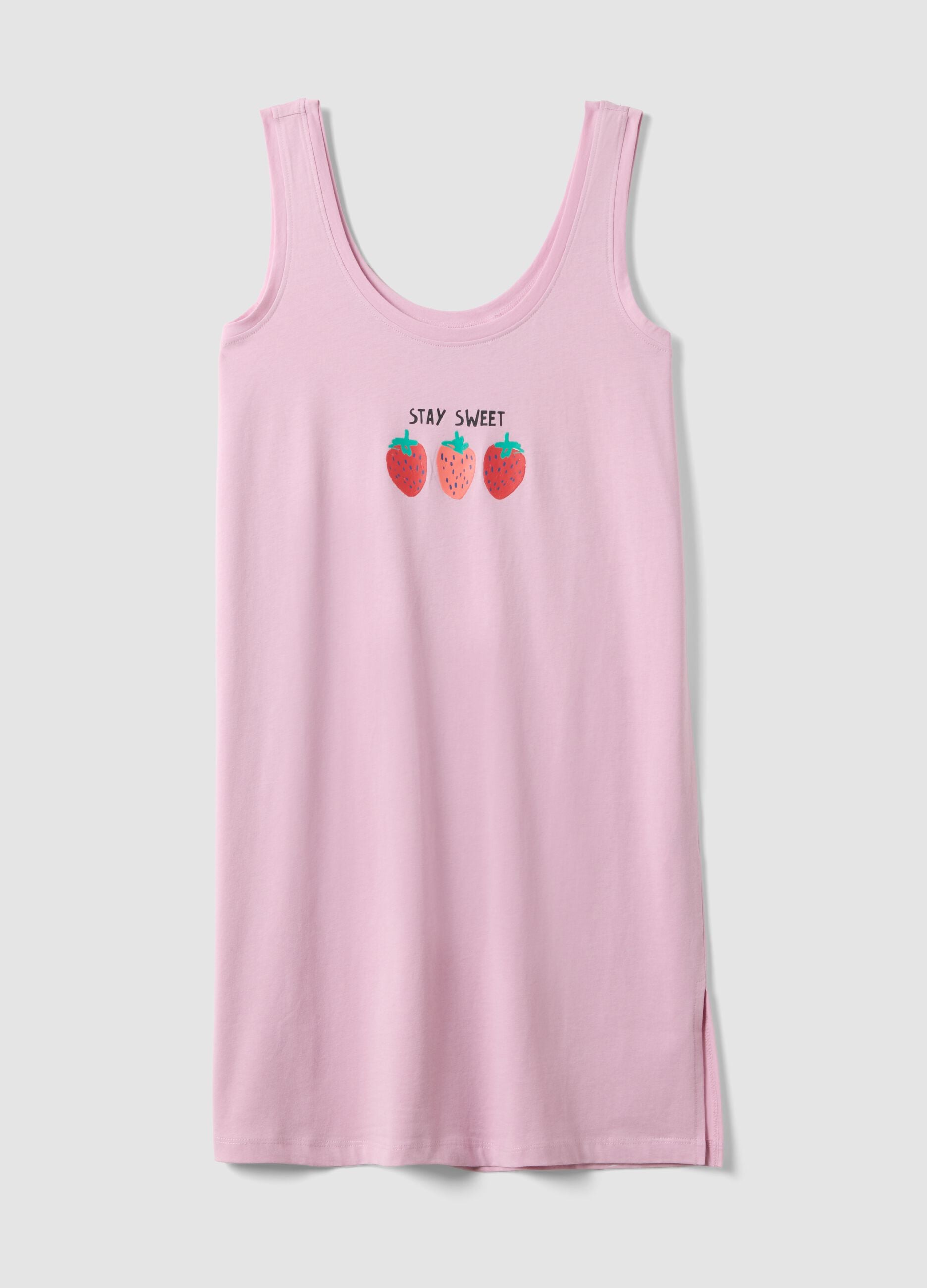 Pink pure cotton nightgown regular fit with strawberries