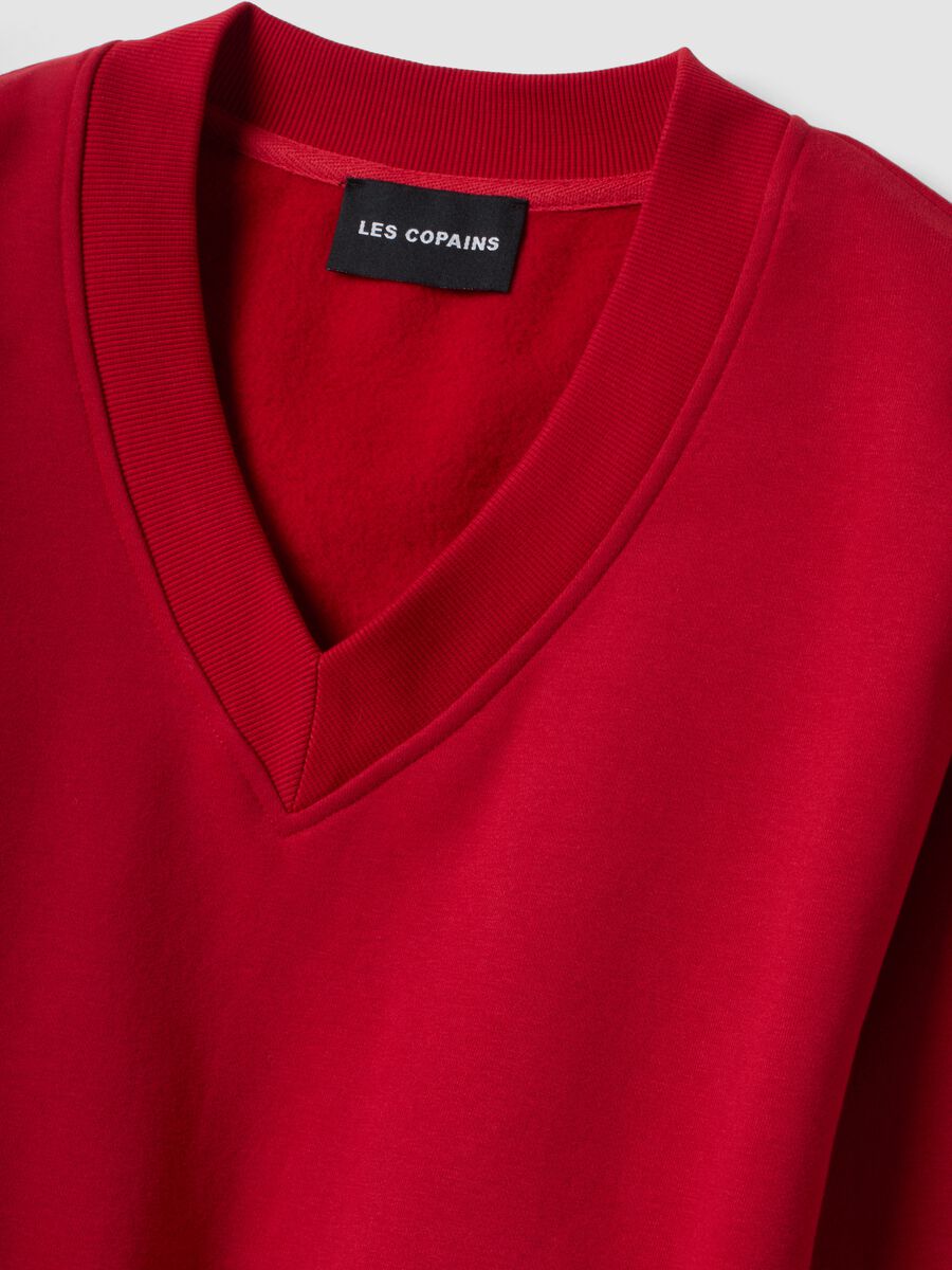 Felpa rossa in misto cotone con scollo a V over fit_5