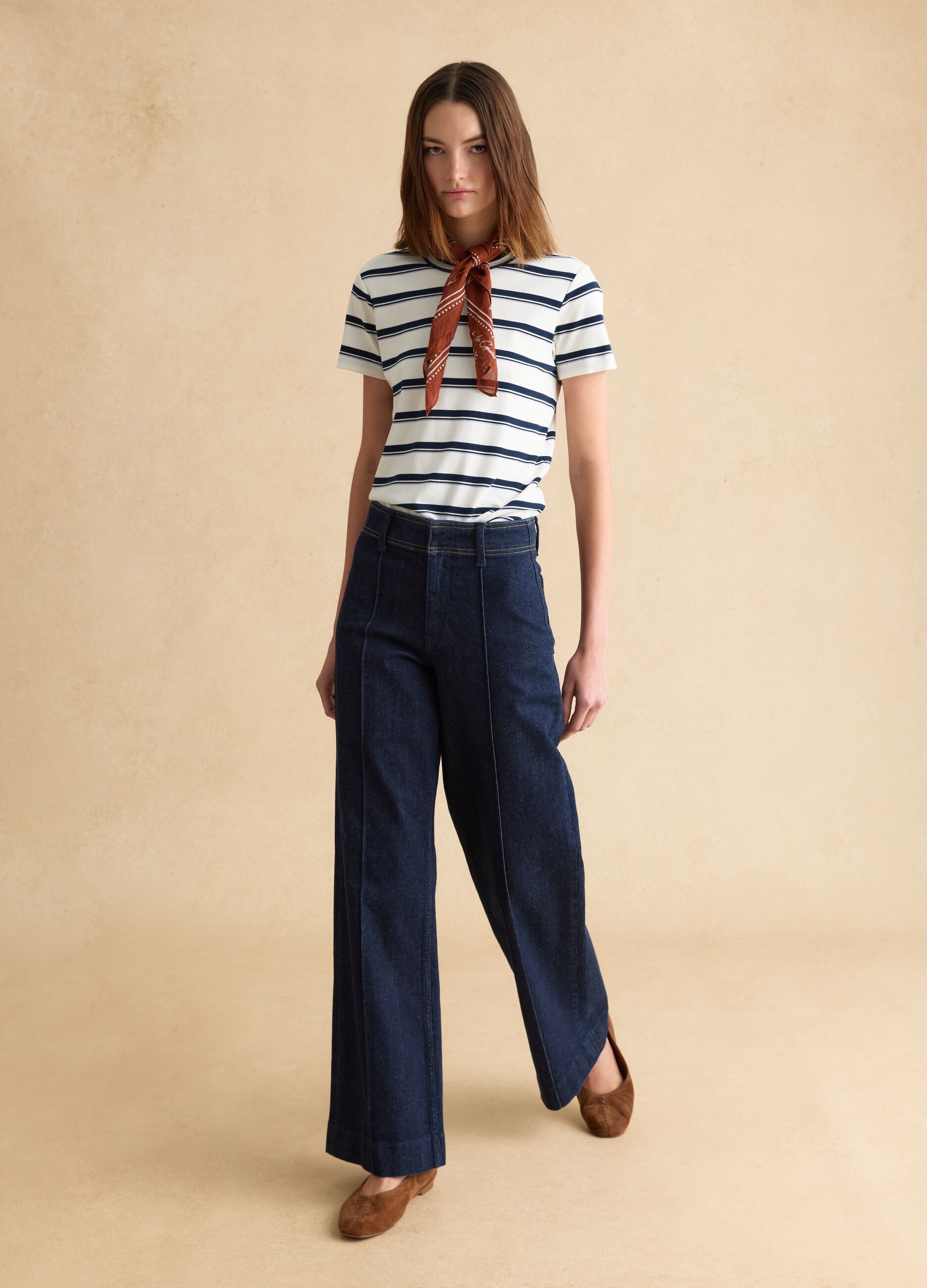 T-shirt in misto cotone a righe multicolor regular fit
