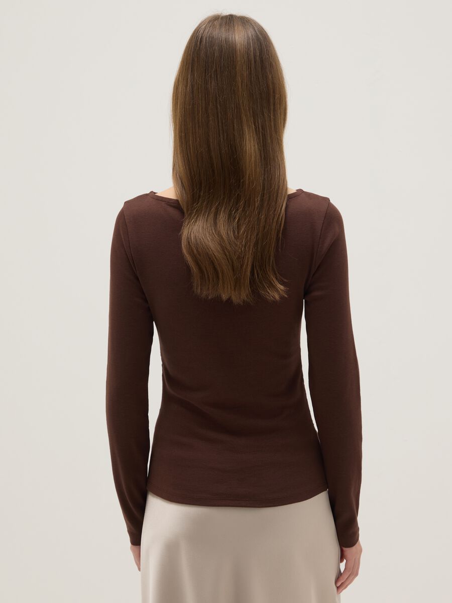 Brown long sleeve pure cotton regular fit T-shirt_2