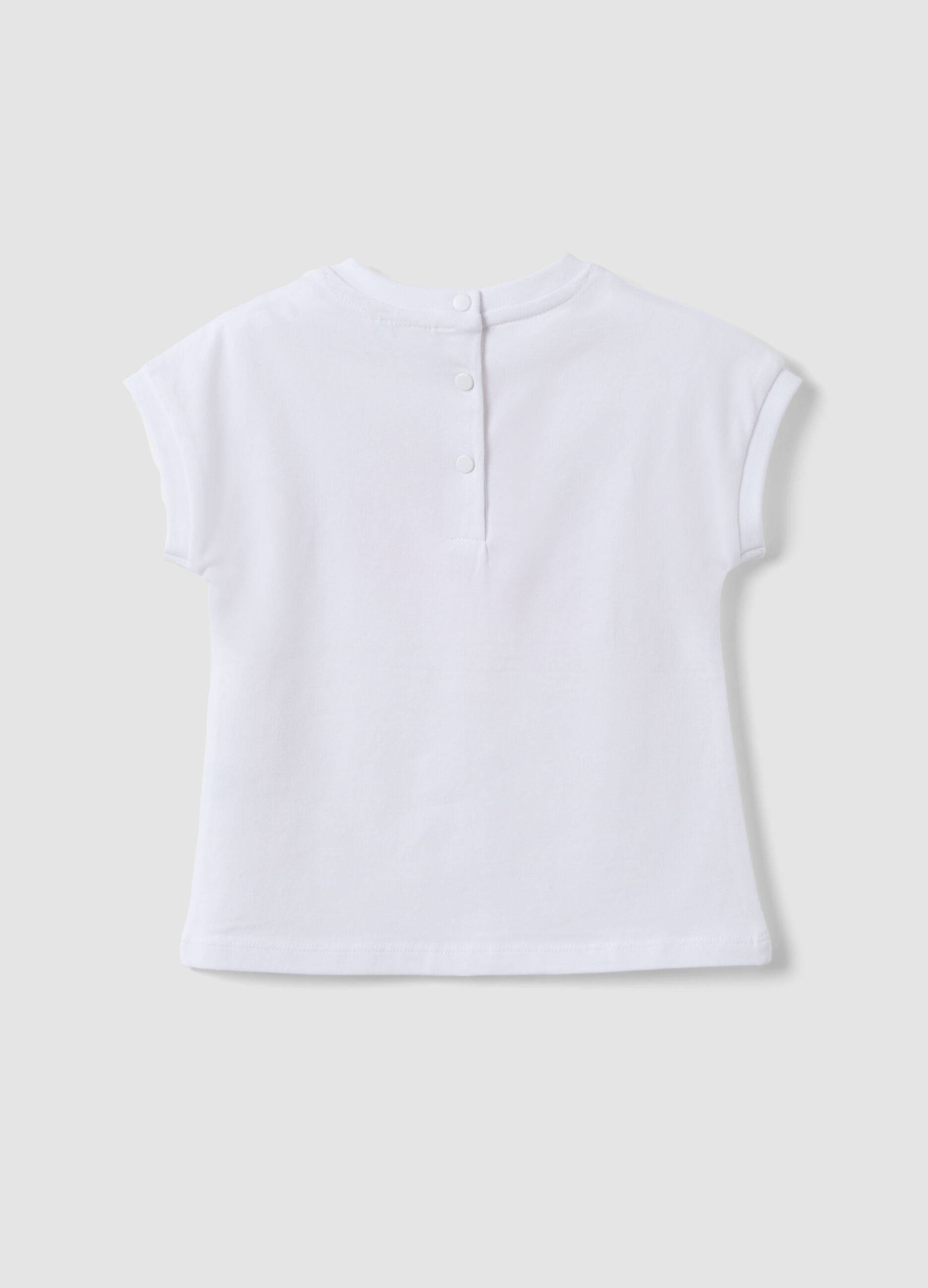 Girls' white stretch cotton T-shirt regular fit with embroidery