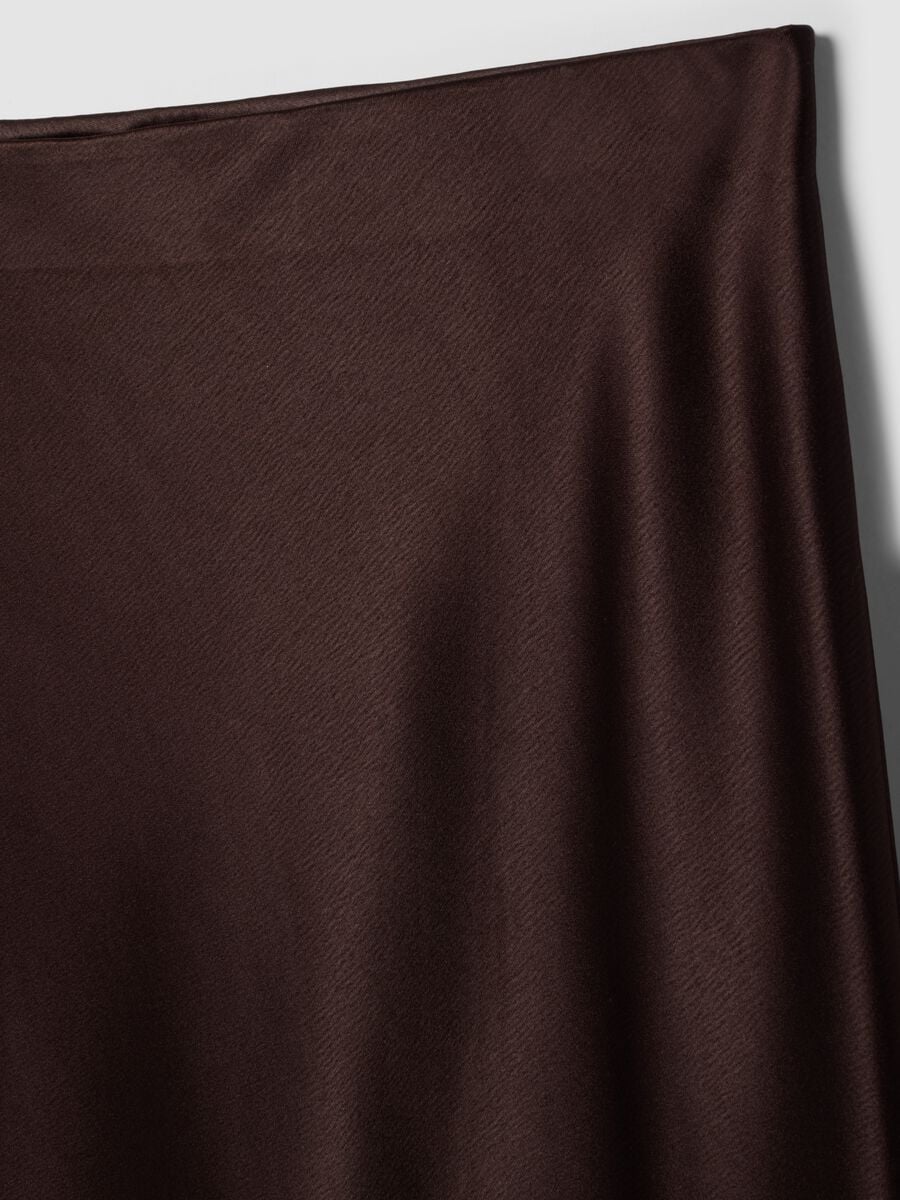 Brown satin midi skirt in stretch fabric_2