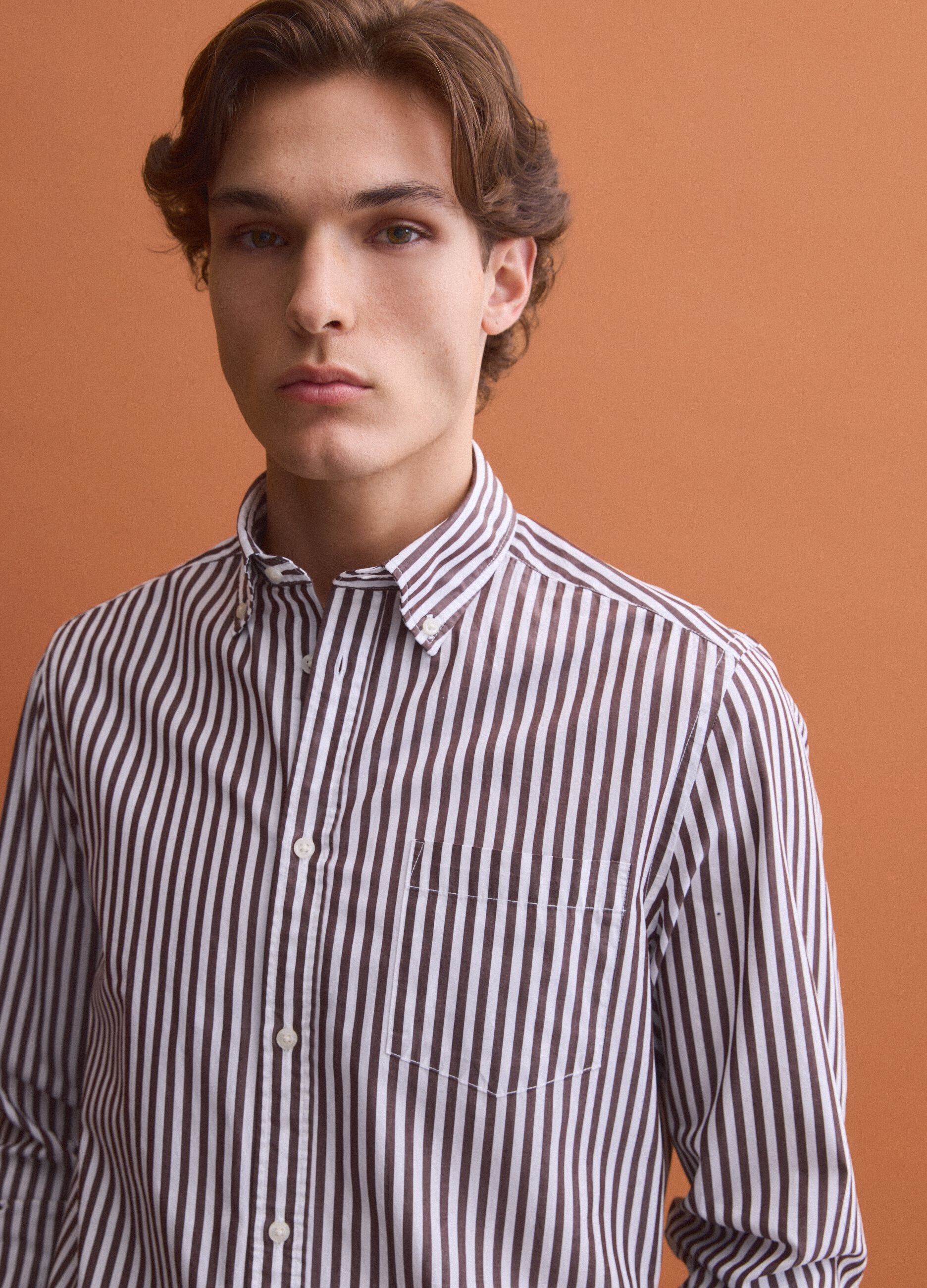 White pure cotton poplin striped shirt, regular fit