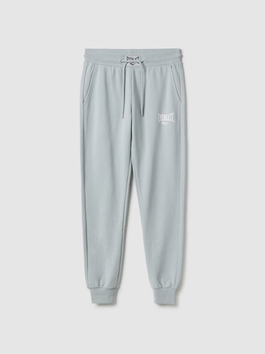 Grey cotton blend regular fit trousers with Everlast logo_4