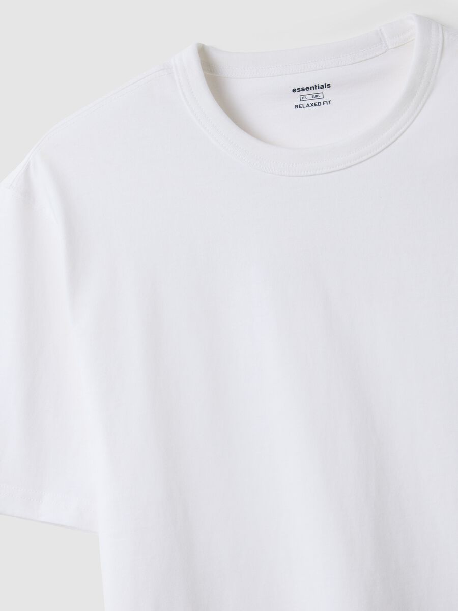 White pure cotton T-shirt with relaxed fit and finished crew neck_5