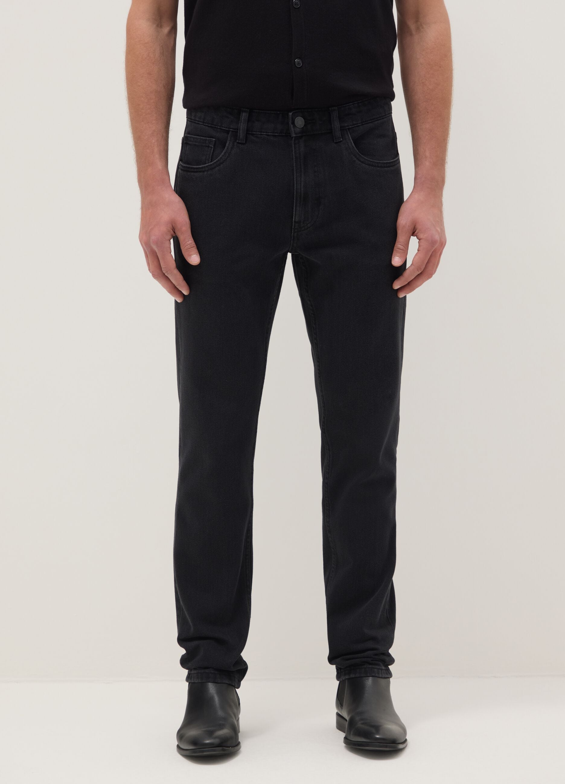 Slim Fit Black Cotton Blend Jeans