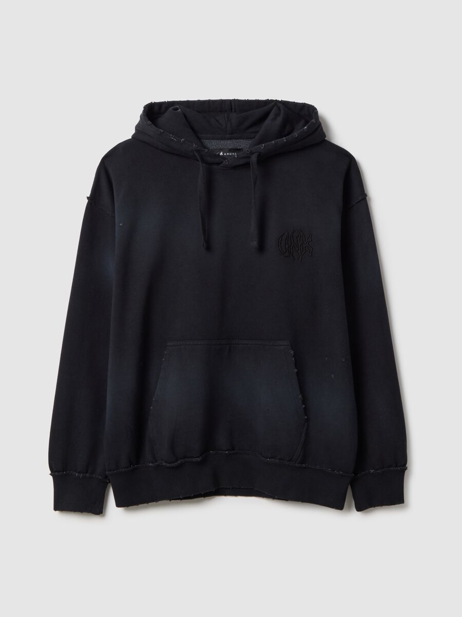 Black cotton blend oversized fit hooded sweatshirt_4