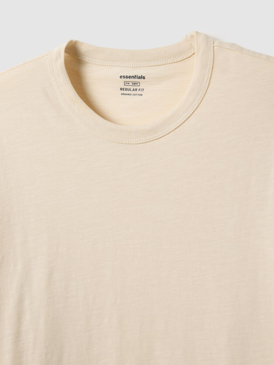 Beige short-sleeved pure cotton regular fit T-shirt_5