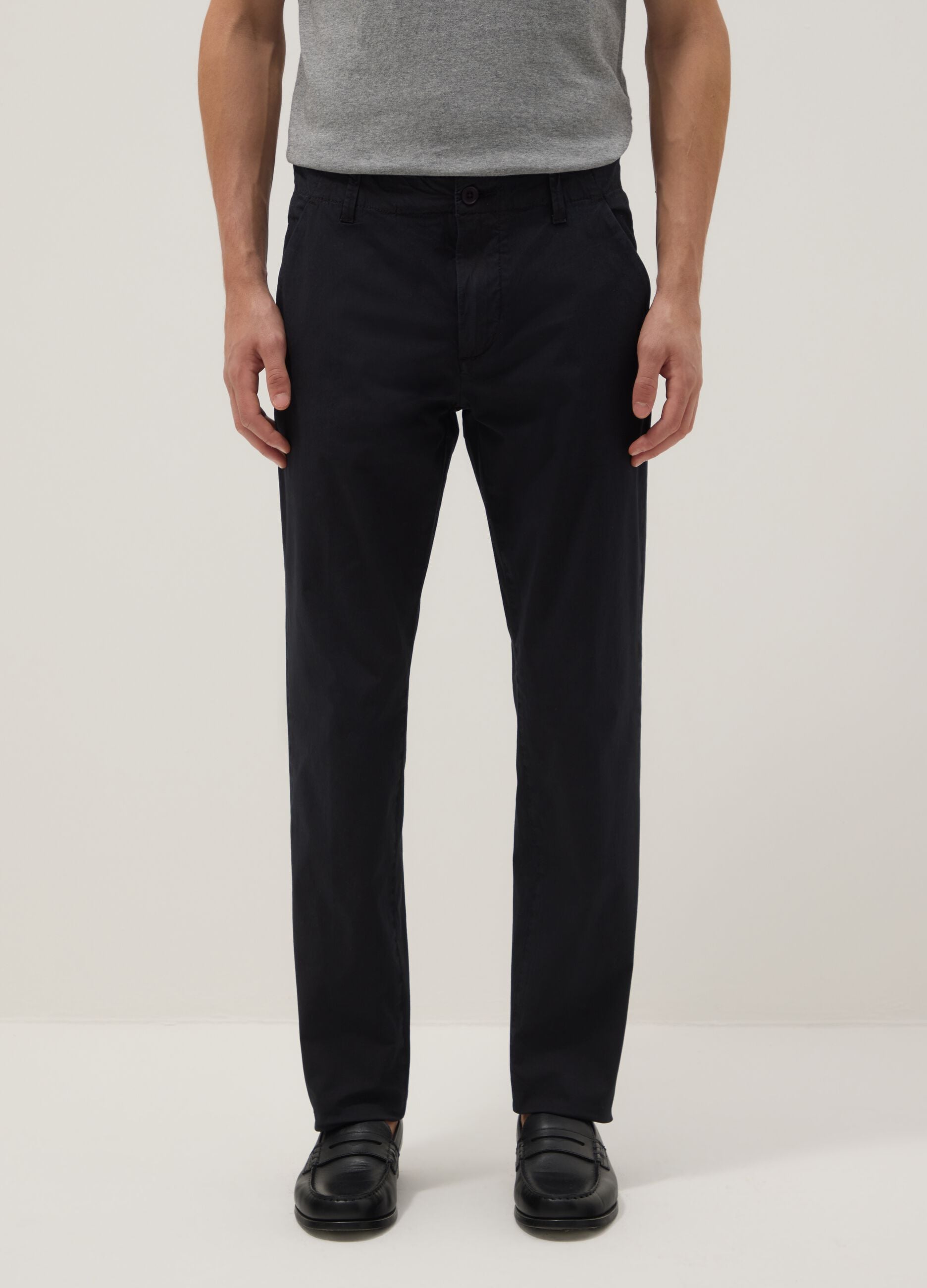 Black slim fit stretch cotton chino trousers
