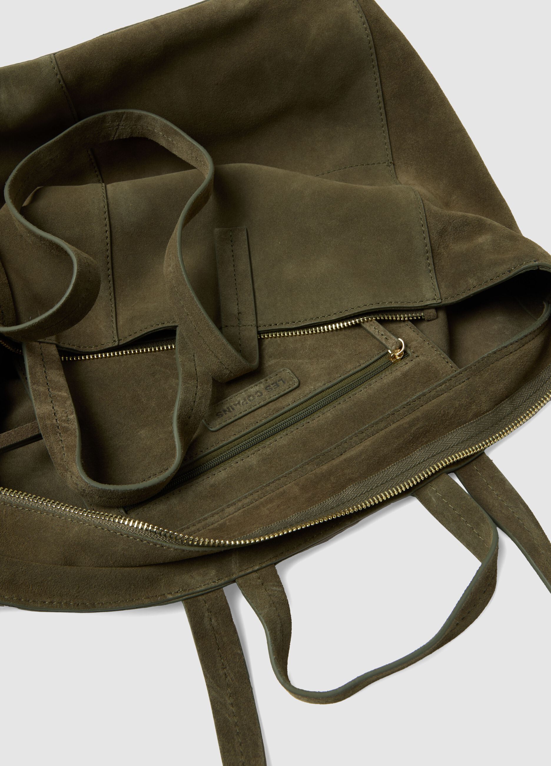 Green Genuine Leather Shopper with Zip Closure