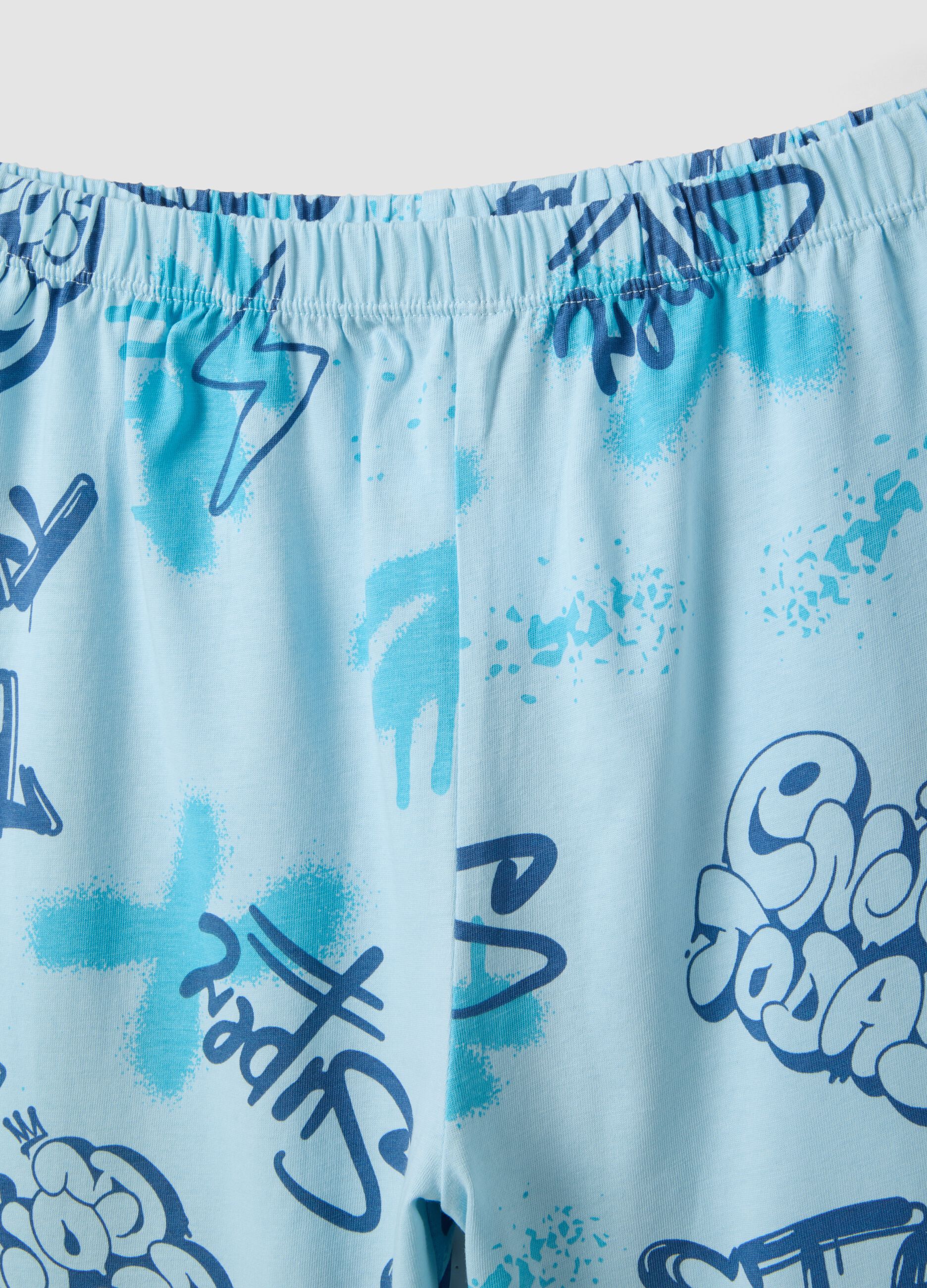 Boy's azure pure cotton pyjama regular fit with prints