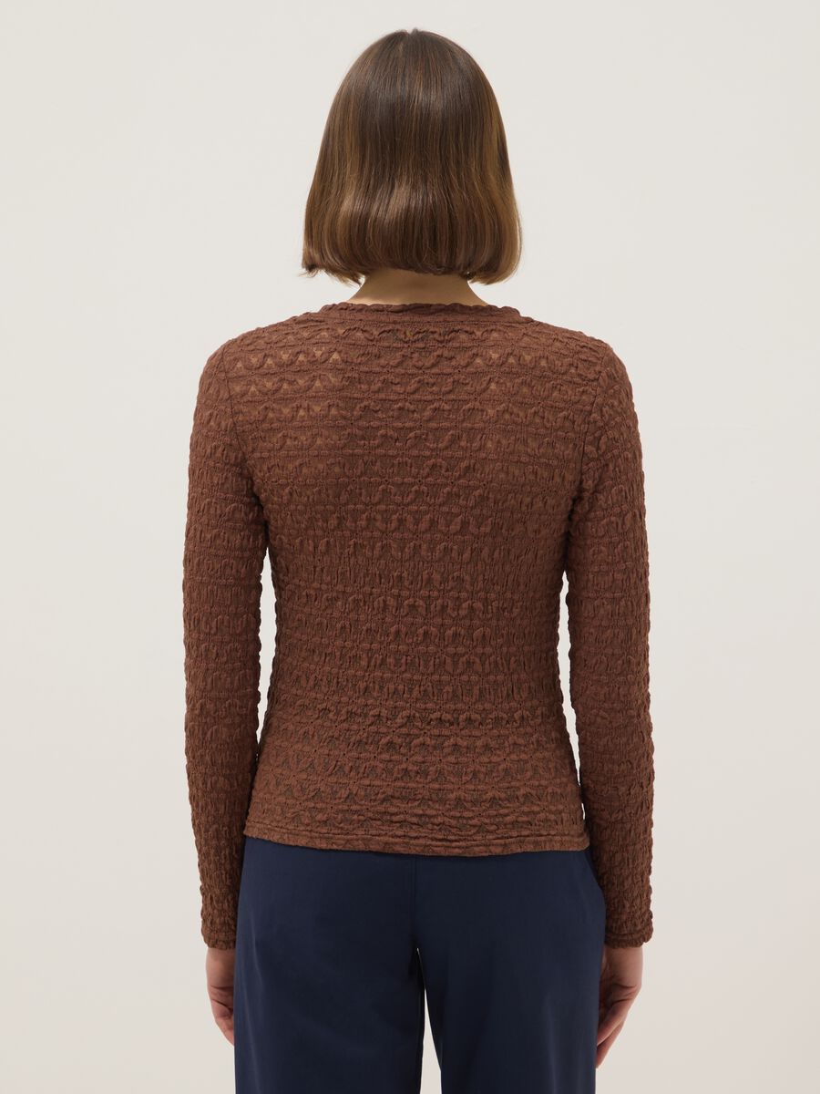 Brown cotton and viscose blend sweater regular fit with knit texture_2