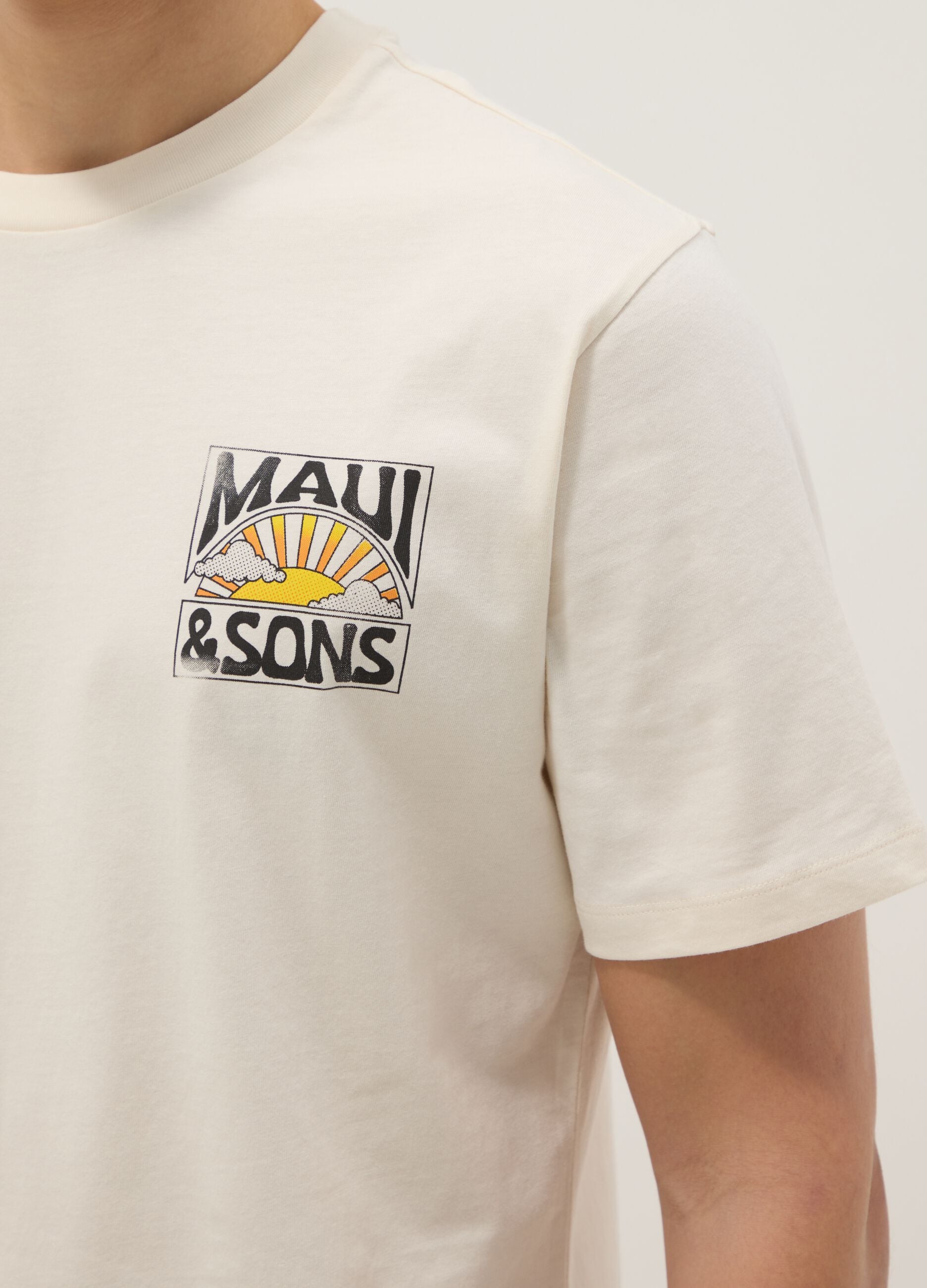 White pure cotton short-sleeve T-shirt, relaxed fit, with print