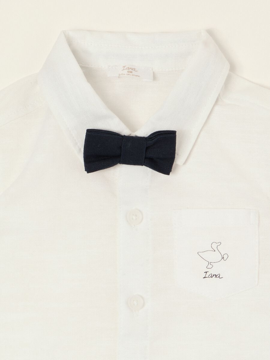 White long-sleeved cotton-linen blend shirt_1