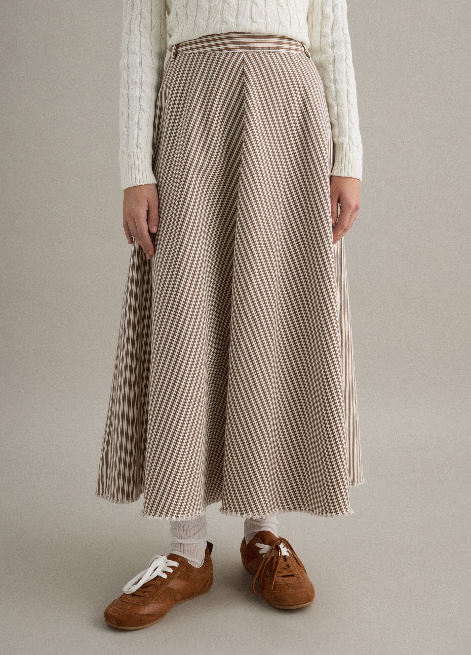 High-waisted skirt in pure cotton with multicolour stripes