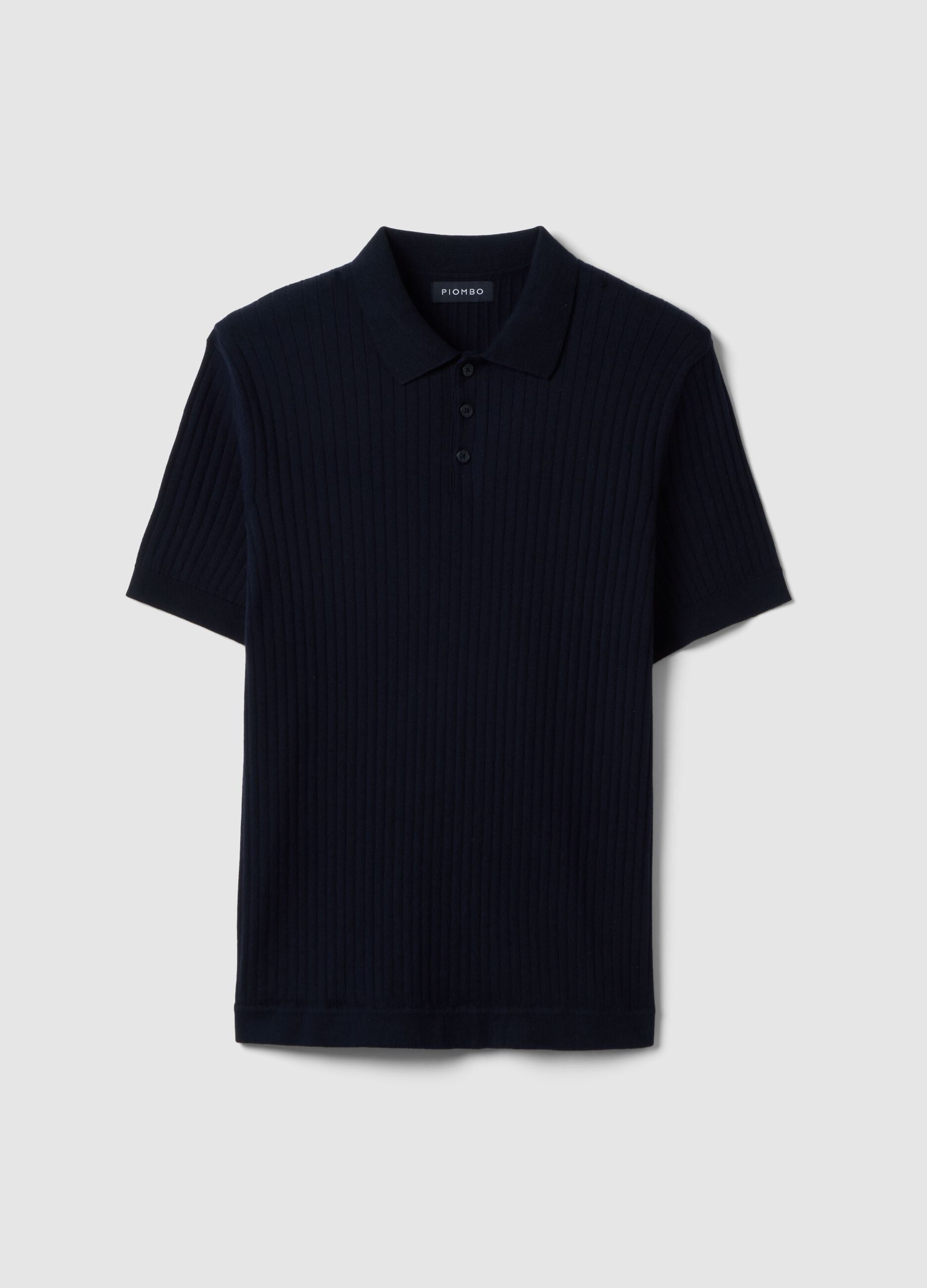Blue striped regular fit short sleeve cotton polo shirt