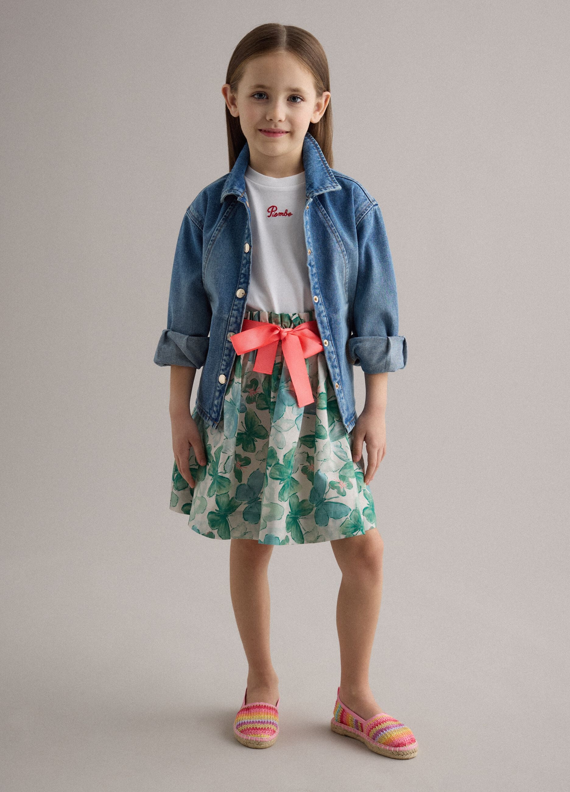 Girls' multicolour pure cotton skirt with butterflies