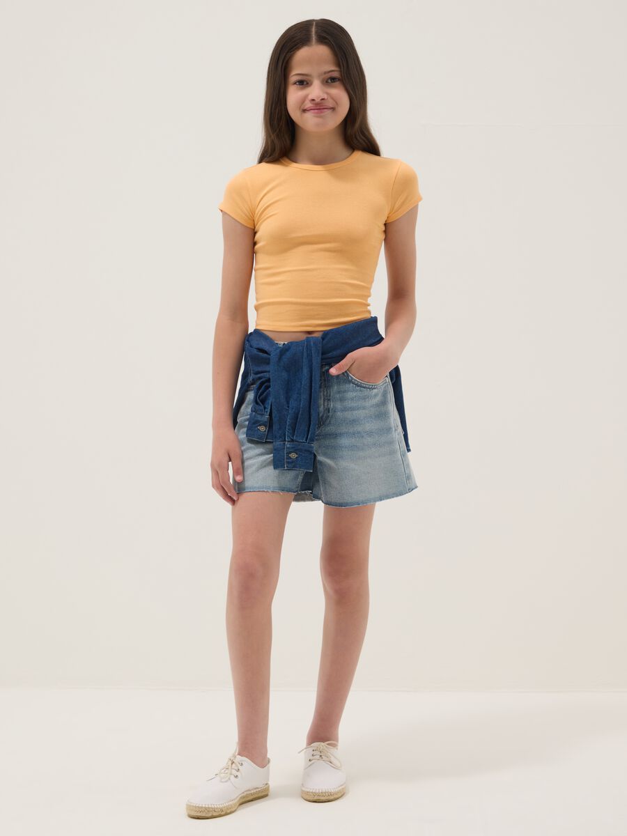 Blue pure-cotton denim shorts for girls, straight fit_0