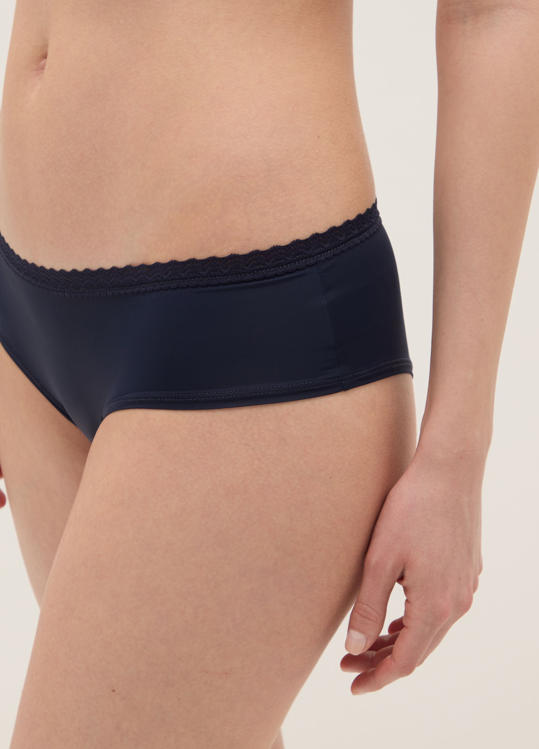 Regular fit blue cotton briefs with lace