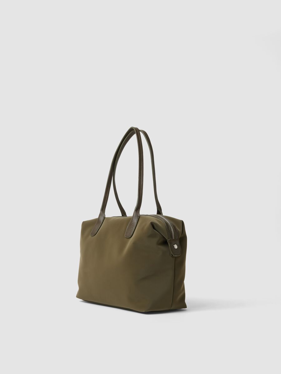 Borsa verde a mano con doppio manico e zip_1