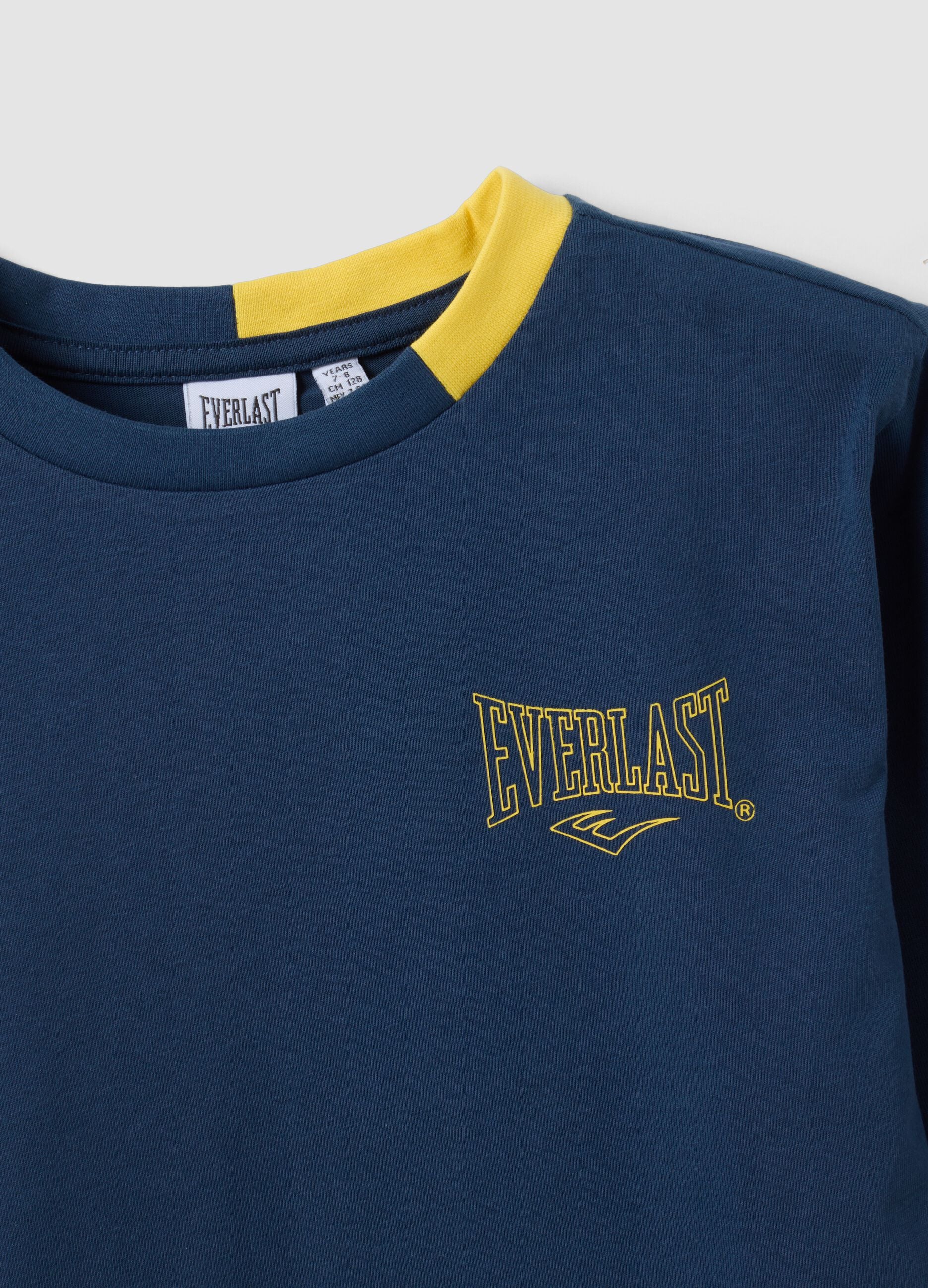 Blue pure cotton long-sleeve T-shirt with chest print for boys