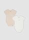 Two-pack of beige and white organic cotton short-sleeve bodysuits for baby boy_0