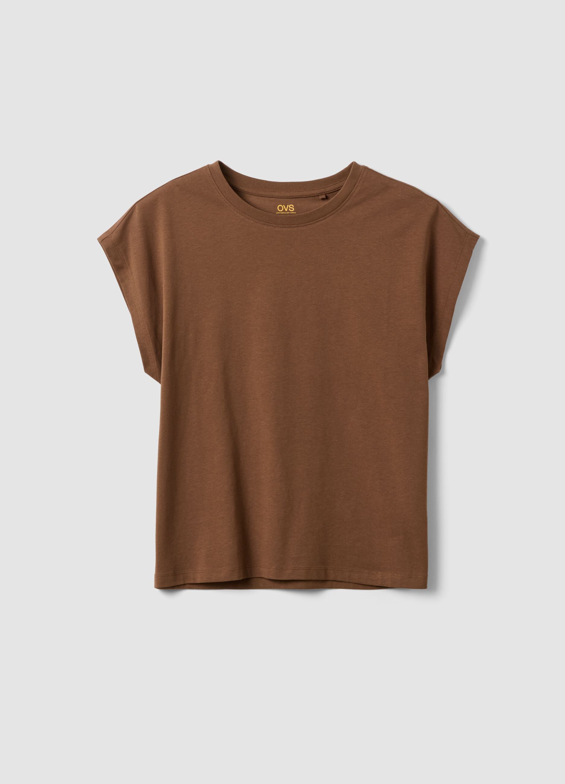 Brown pure cotton short-sleeve regular fit T-shirt