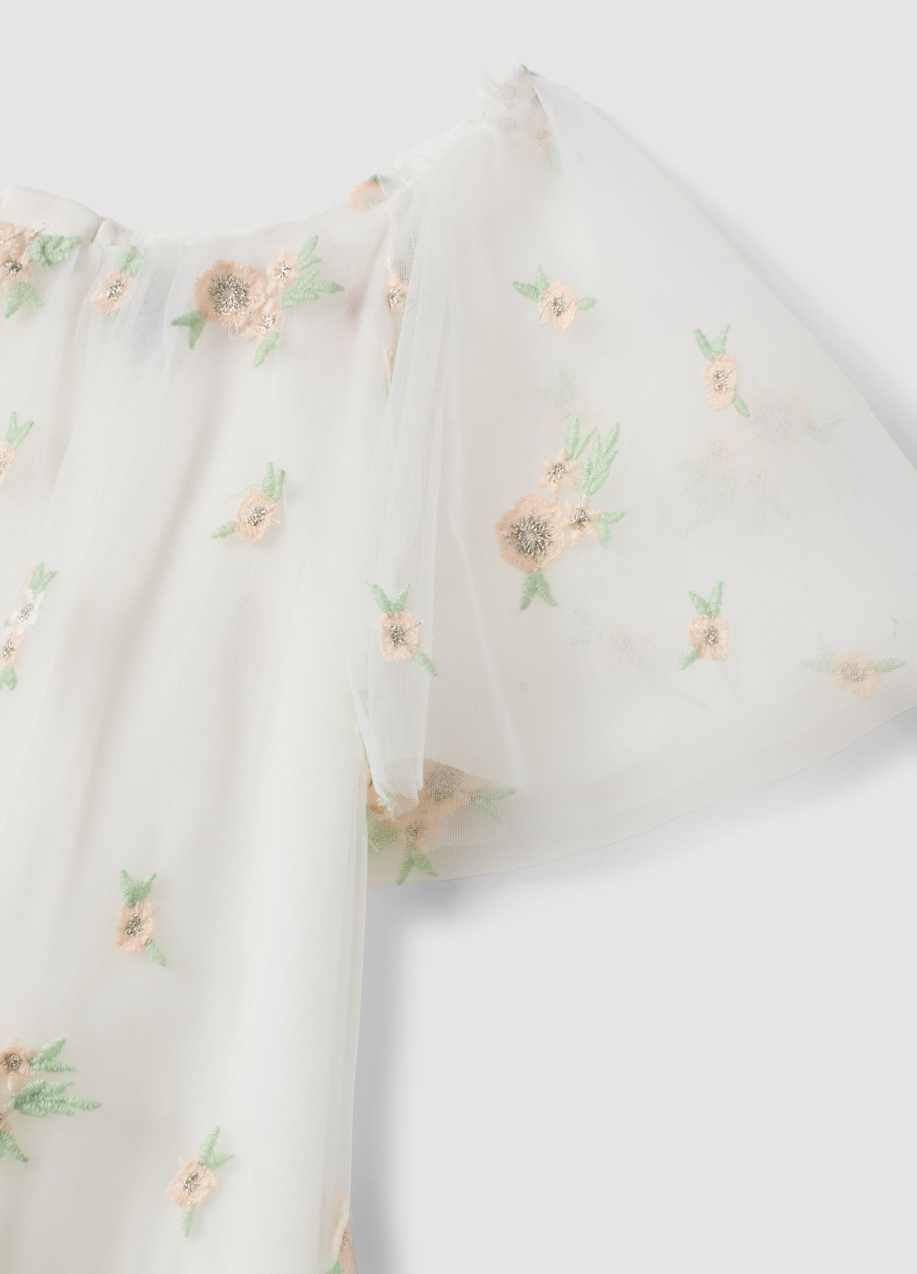 White girls&rsquo; dress with floral embroidery, regular fit