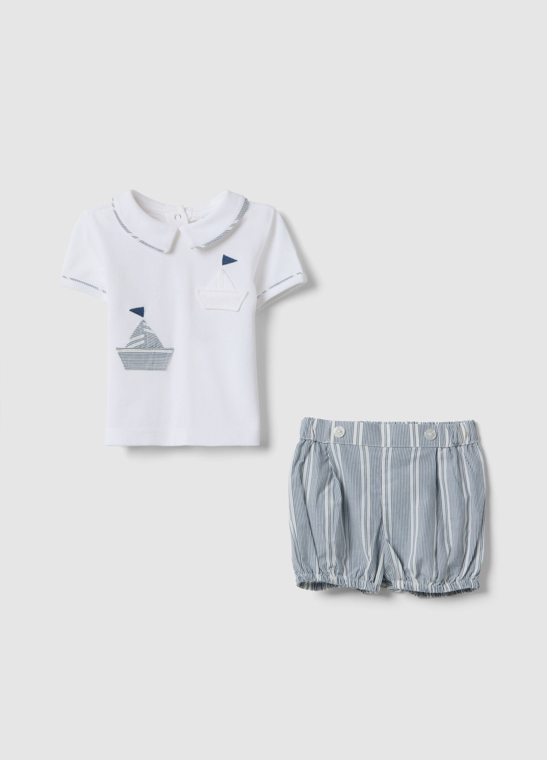 Multicolour pure cotton newborn set with little boats