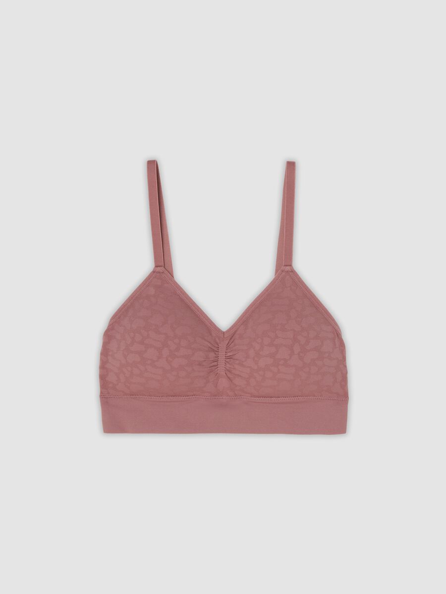 Pink non-padded stretch-fabric bra with ruched detail_4