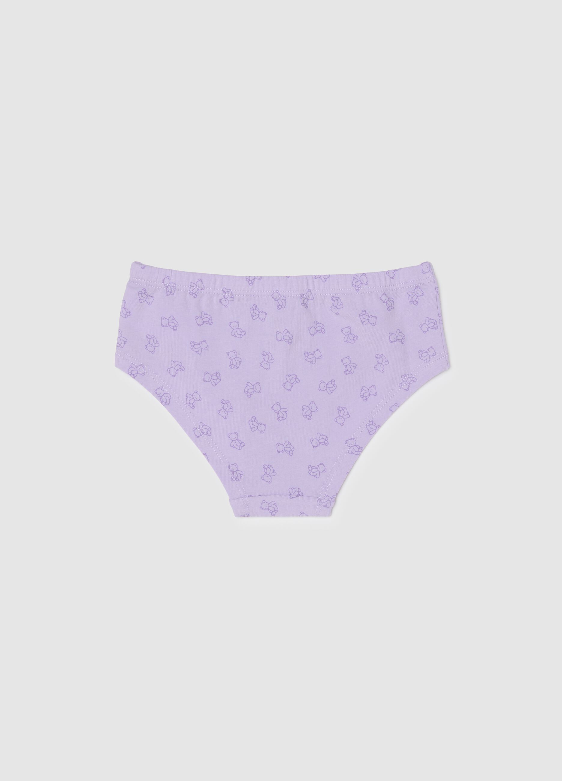 Girls' multicolor stretch cotton panties with teddy bears