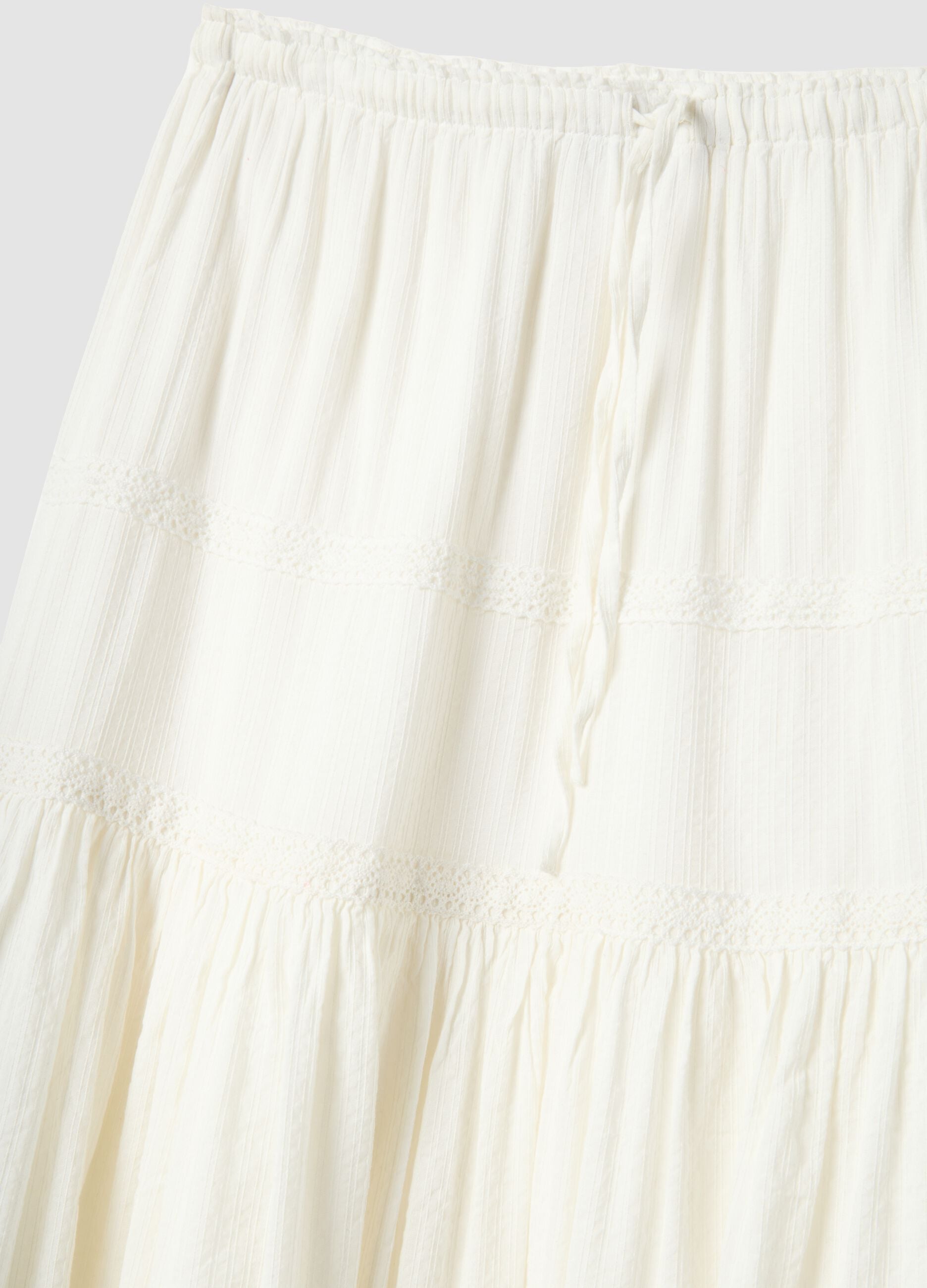 Long white mixed cotton skirt, regular fit with embroidery