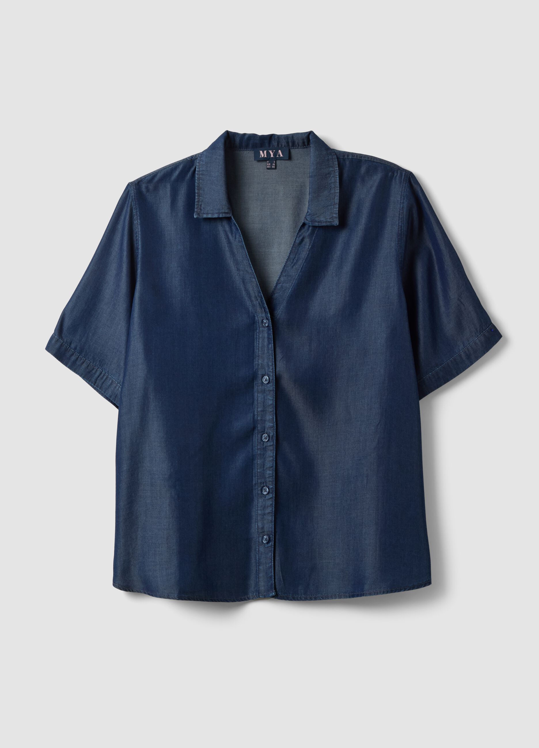 Blue pure lyocell short-sleeved shirt, regular fit