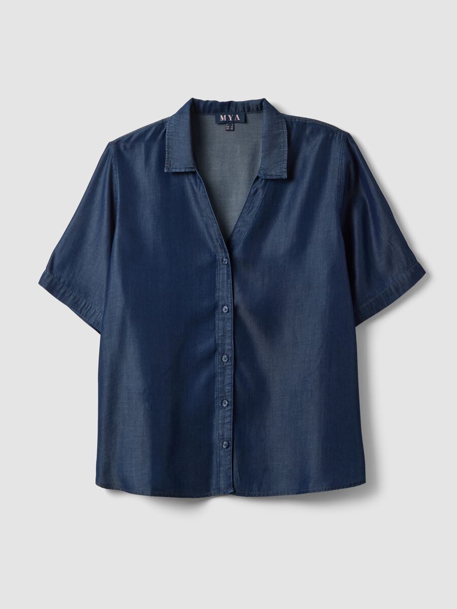 Blue pure lyocell short-sleeved shirt, regular fit_0